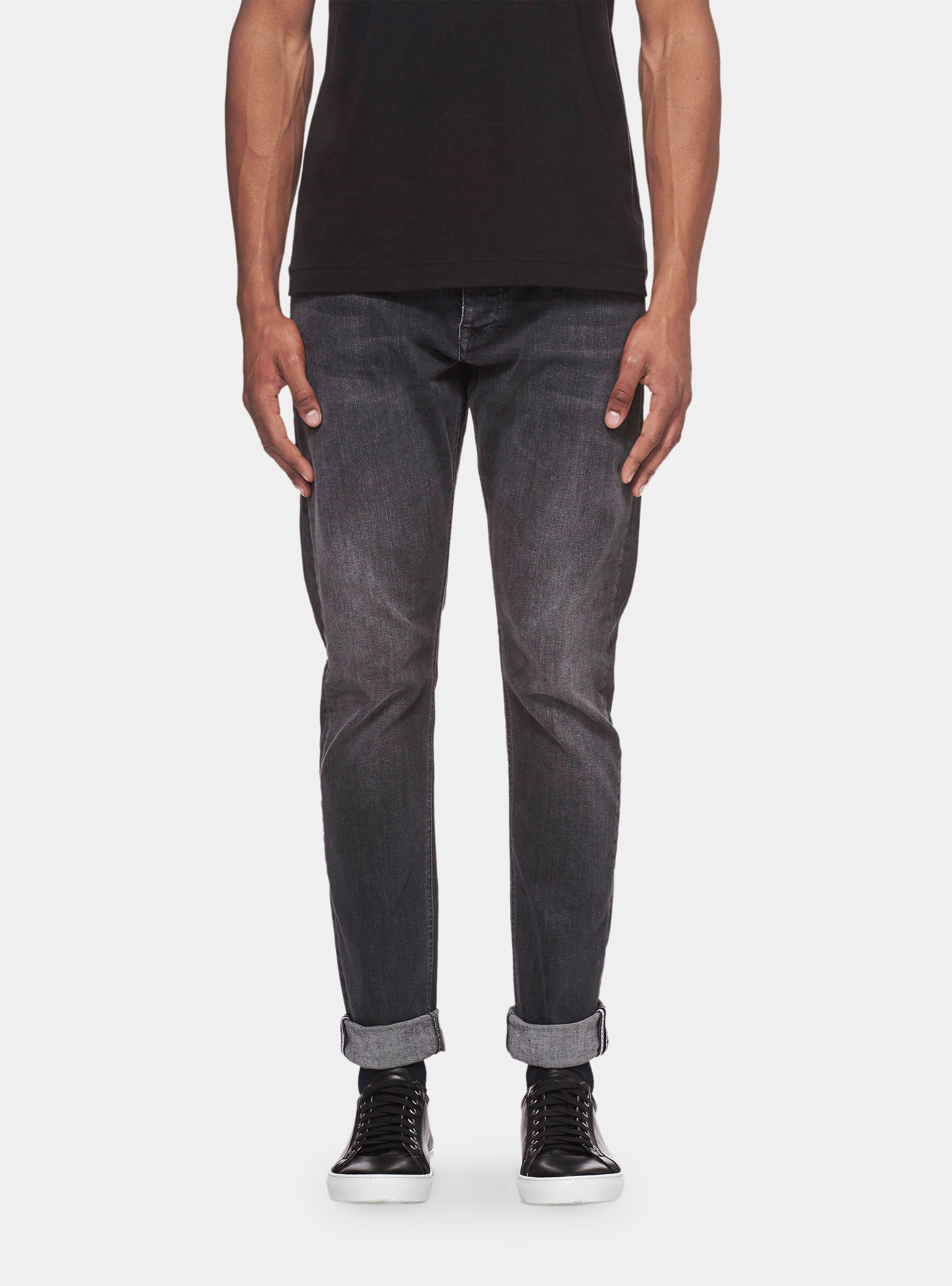 Pantaloni denim stretch regular fit, NERO