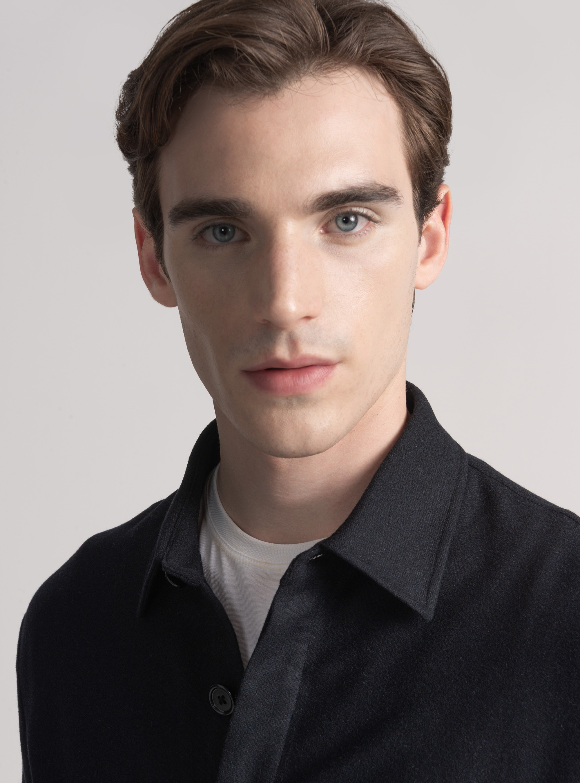 Giacca camicia leggera in misto lana, NAVY DARK 0219C