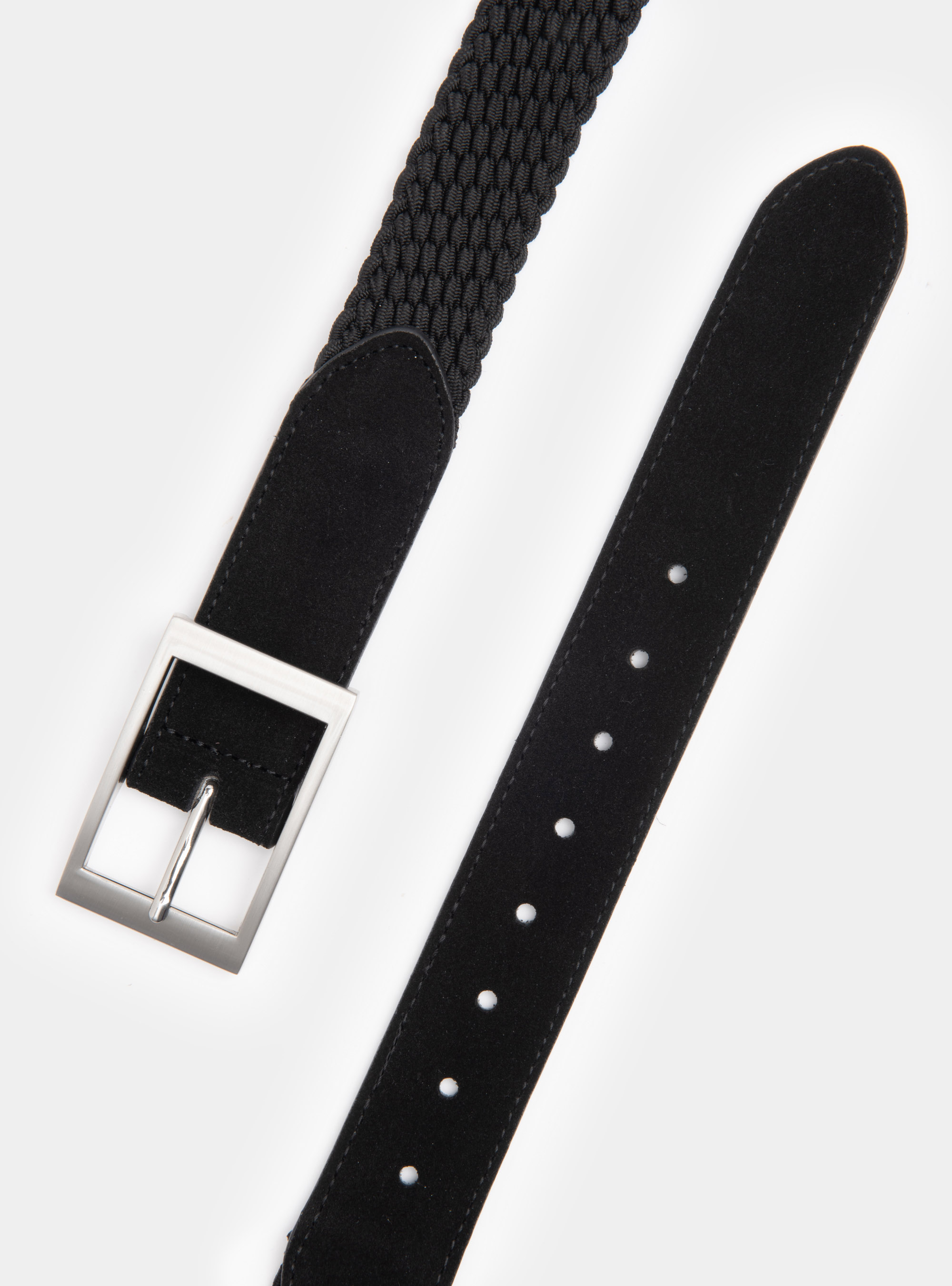 Cintura intrecciata elastica con finiture in suede, NERO
