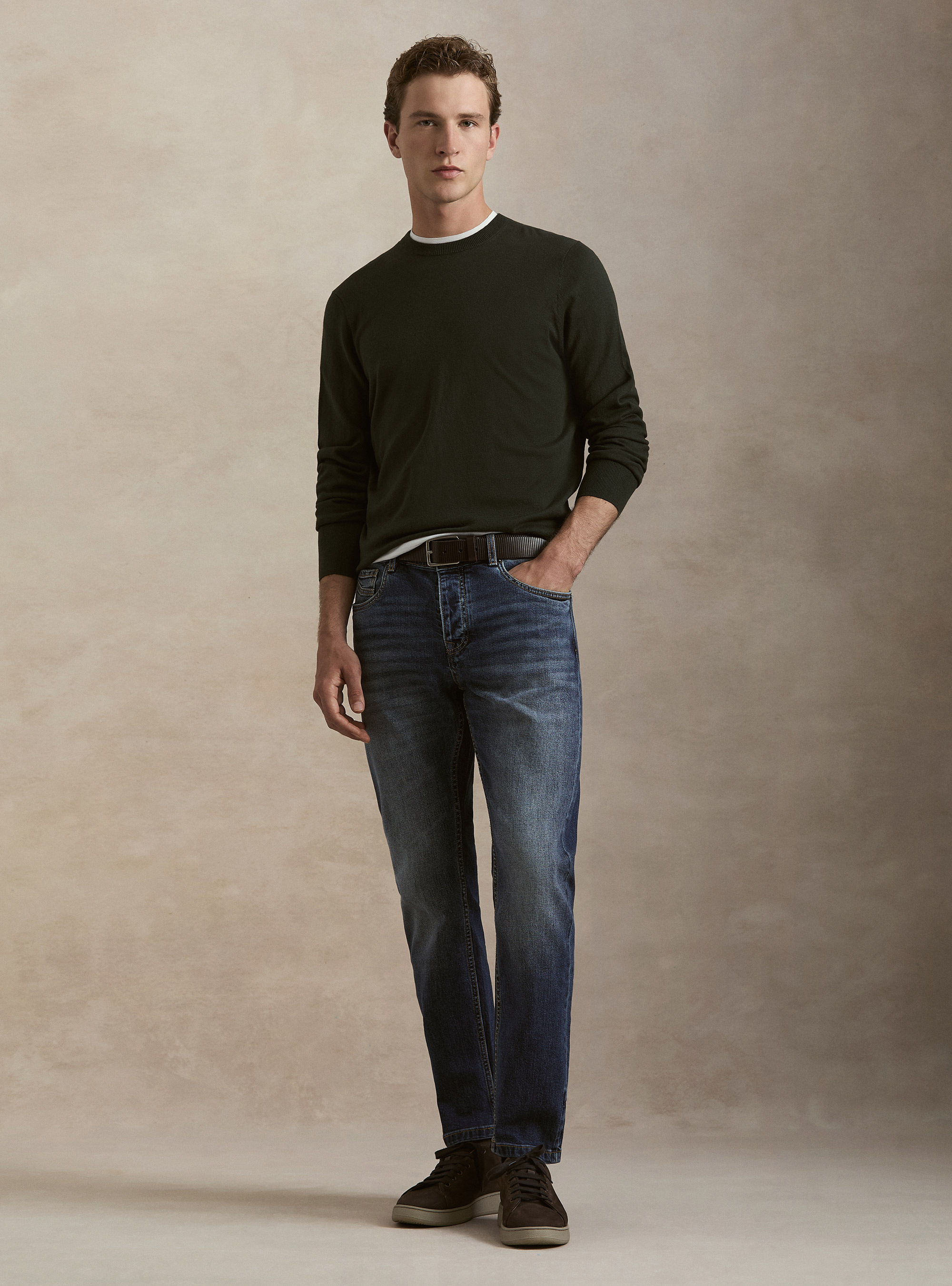 Maglia girocollo in cotone seta e cashmere, MILITARE 0609C