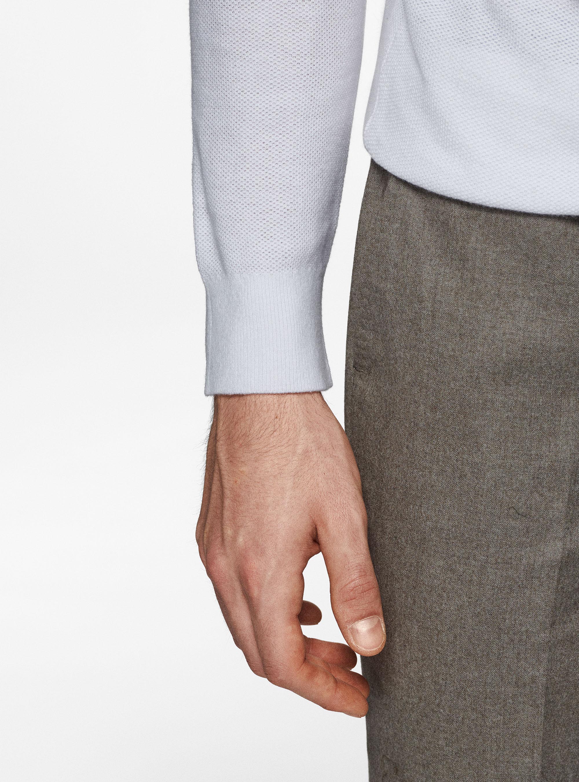 Cotton cashmere honeycomb turtleneck, WHITE