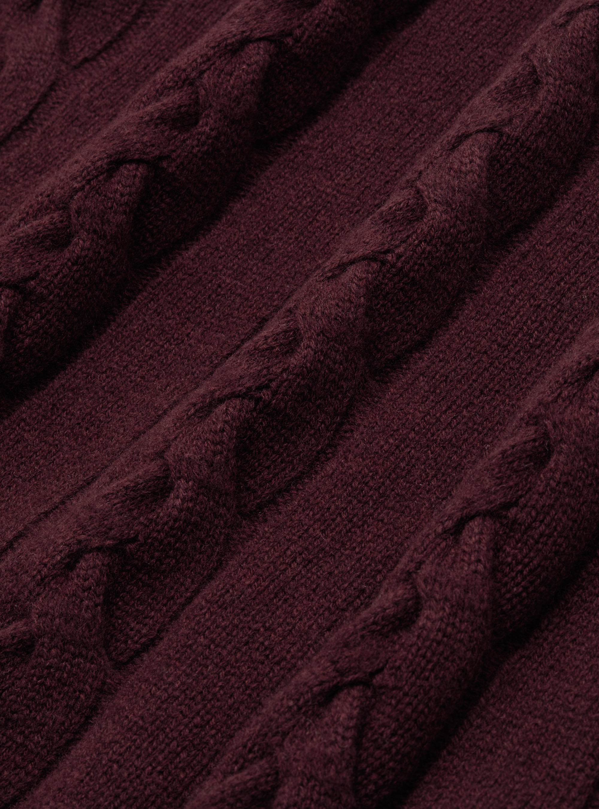 Cardigan in maglia a treccia in lana e cashmere, BORDEAUX