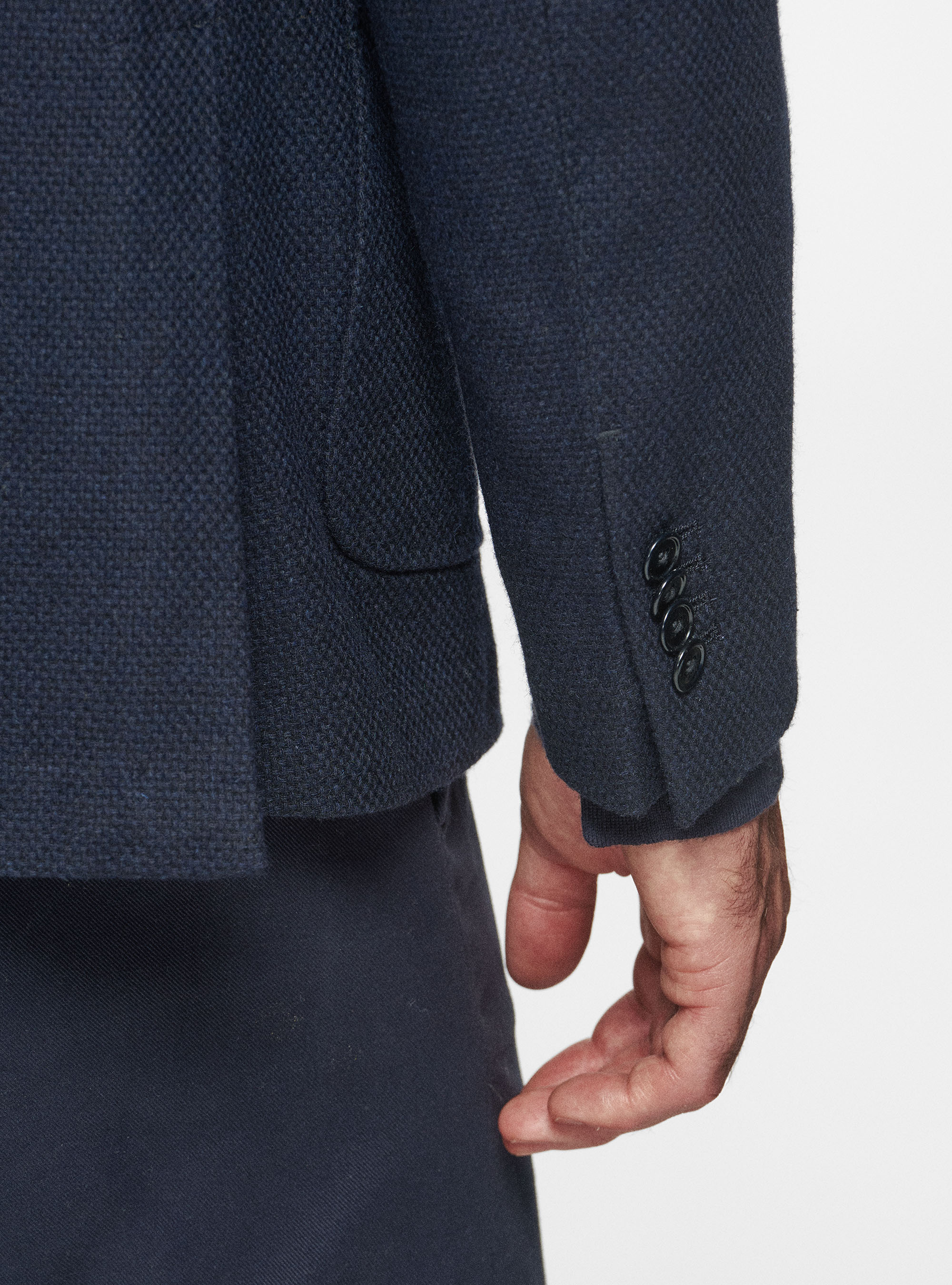 Giacca hopsack in lana cotone e cashmere, BLU NAVY