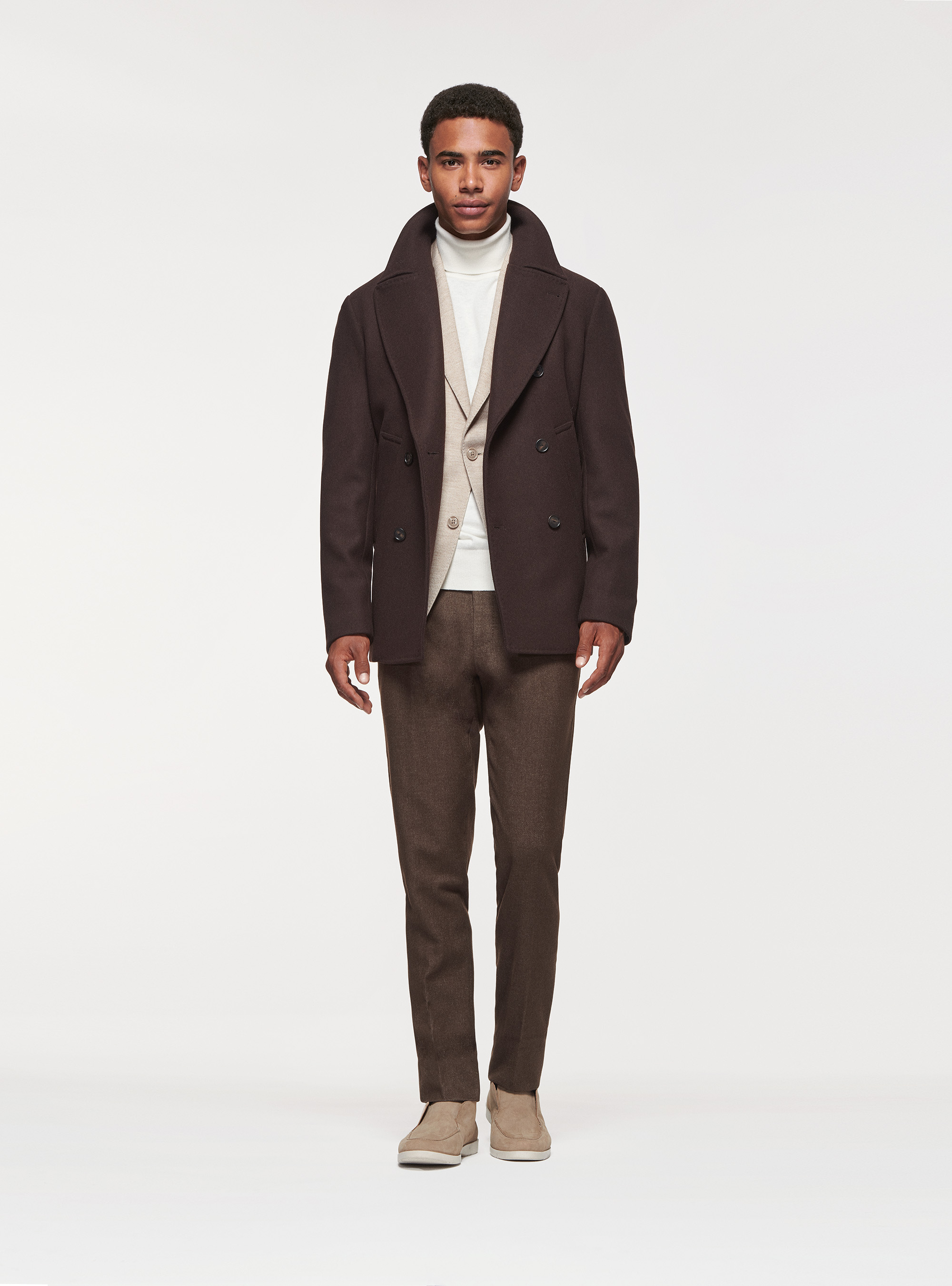 Peacoat in lambswool, MARRONE