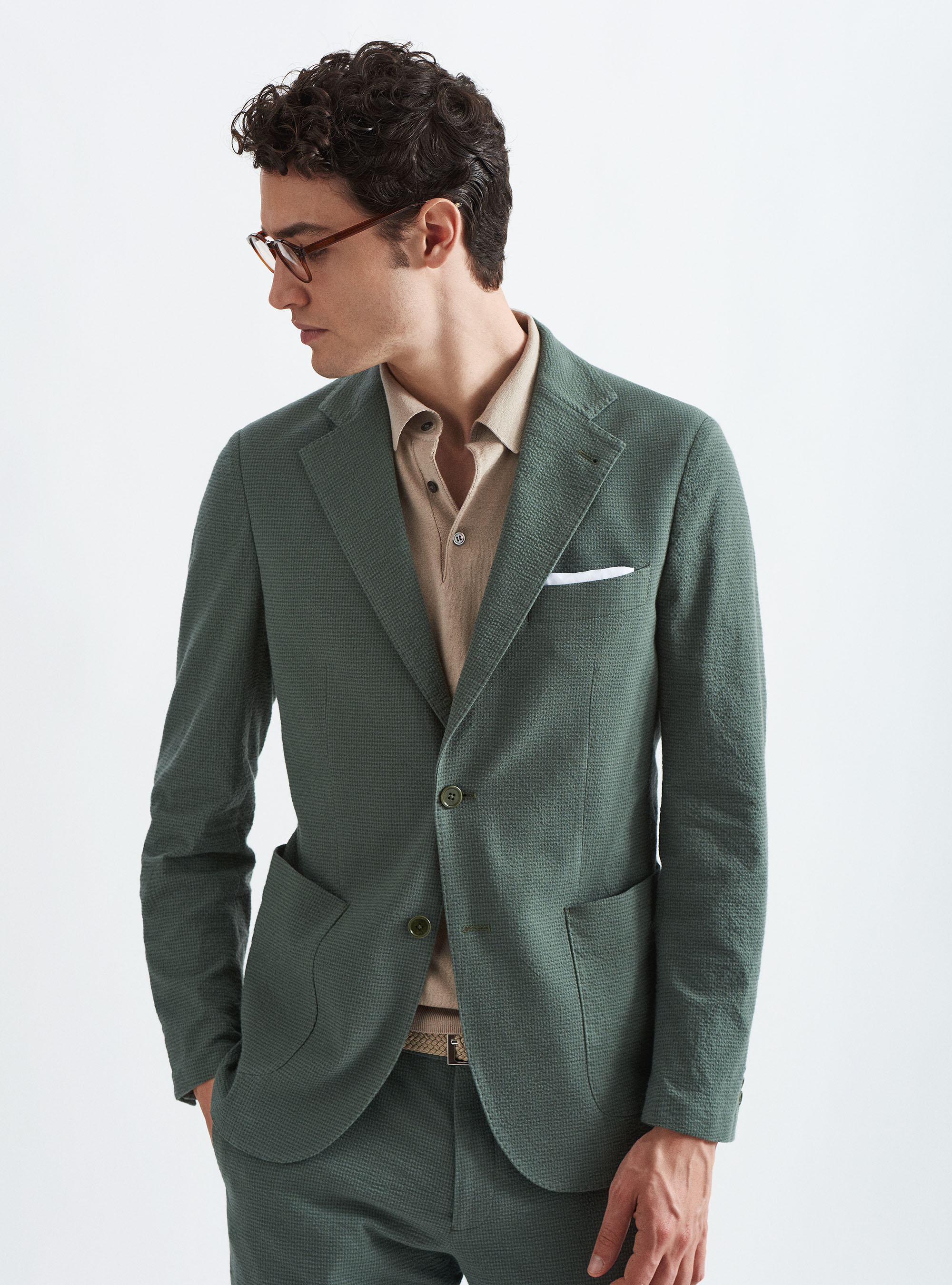 Giacca per abito in cotone stretch seersucker, 0609C MILITARE