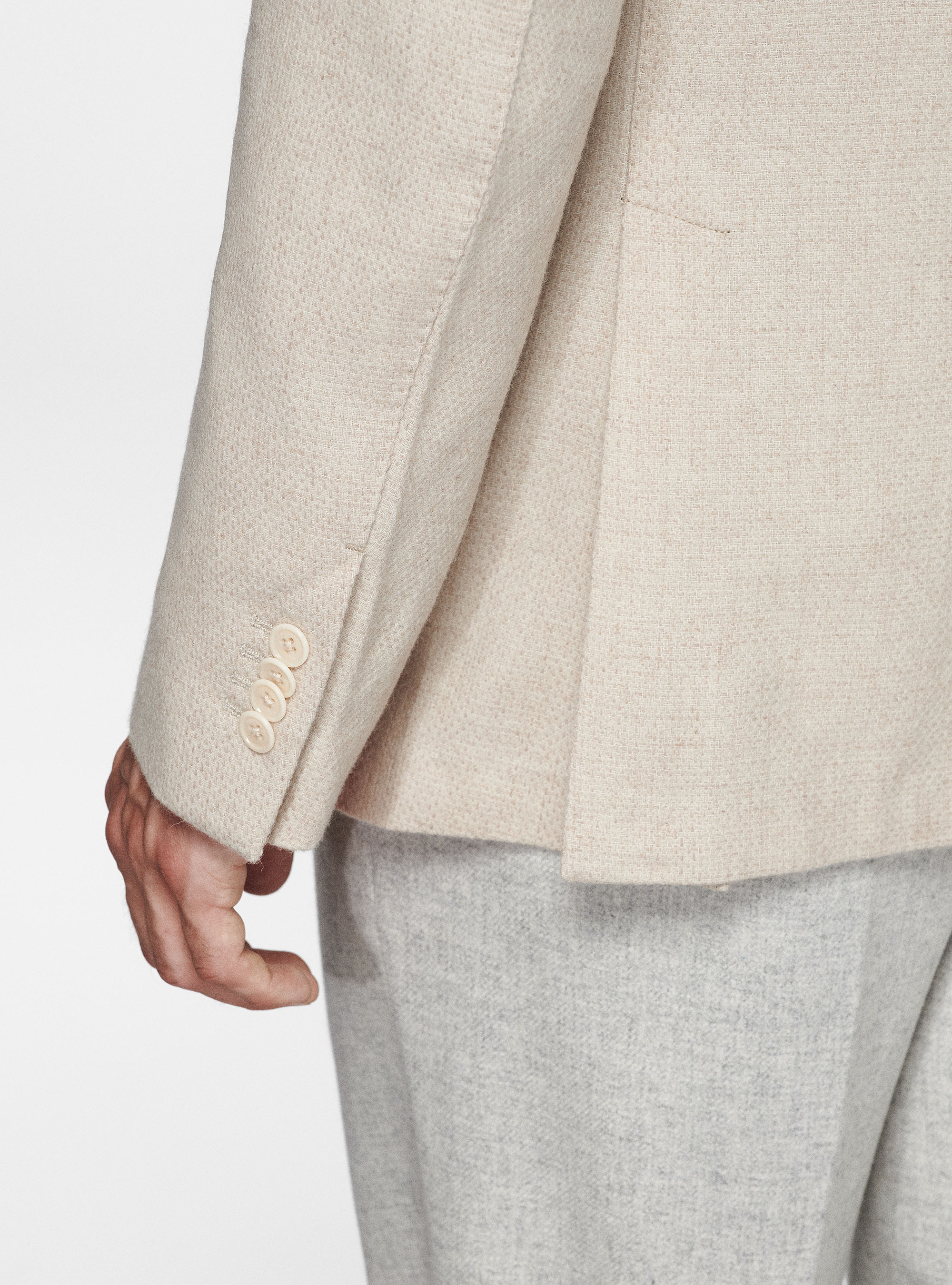 Giacca hopsack in lana cotone e cashmere, ECRU