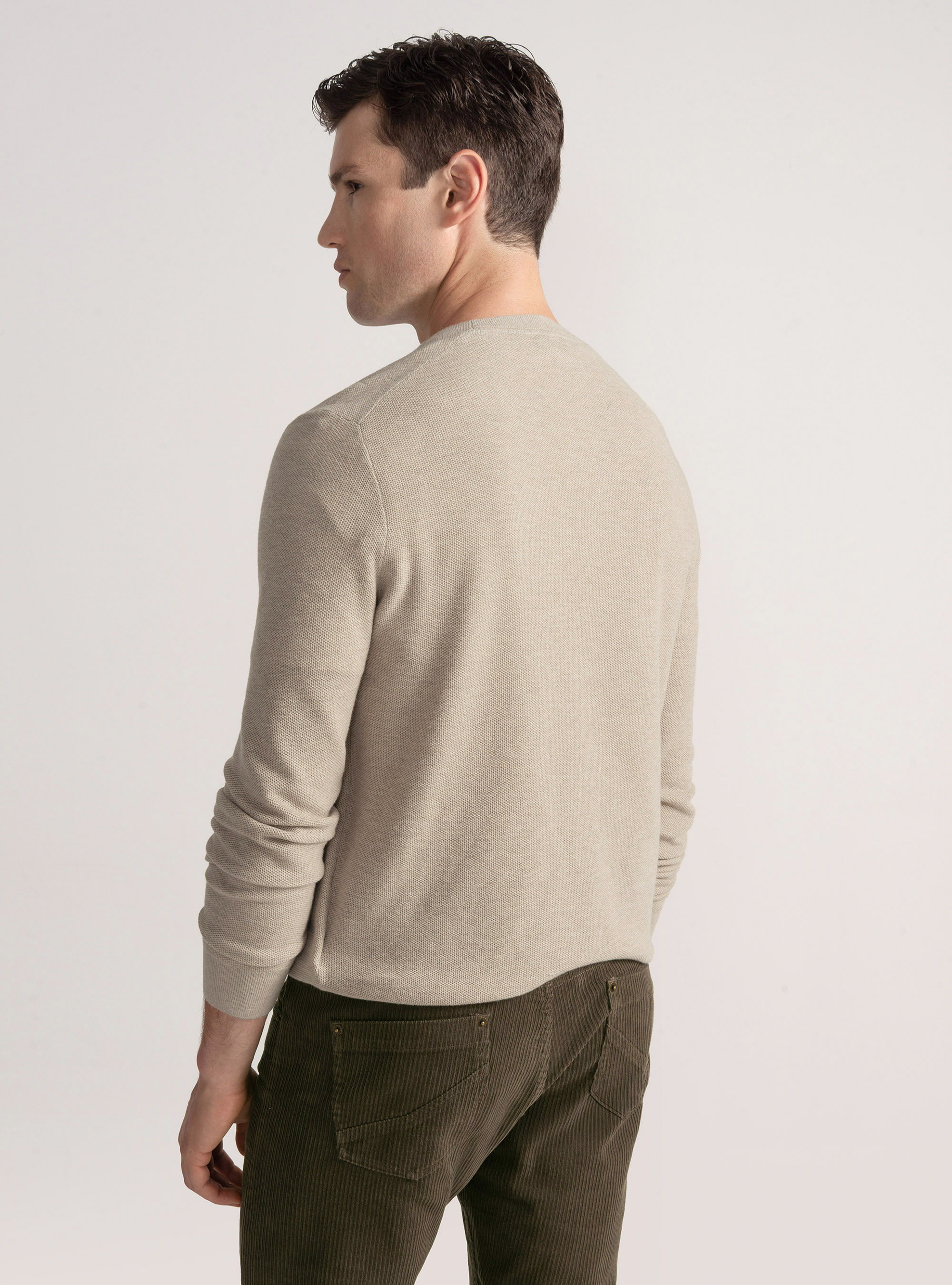 Trikot mit Rundhalsausschnitt aus Baumwolle und Kaschmir mit Wabenmuster, ECRU 0560C