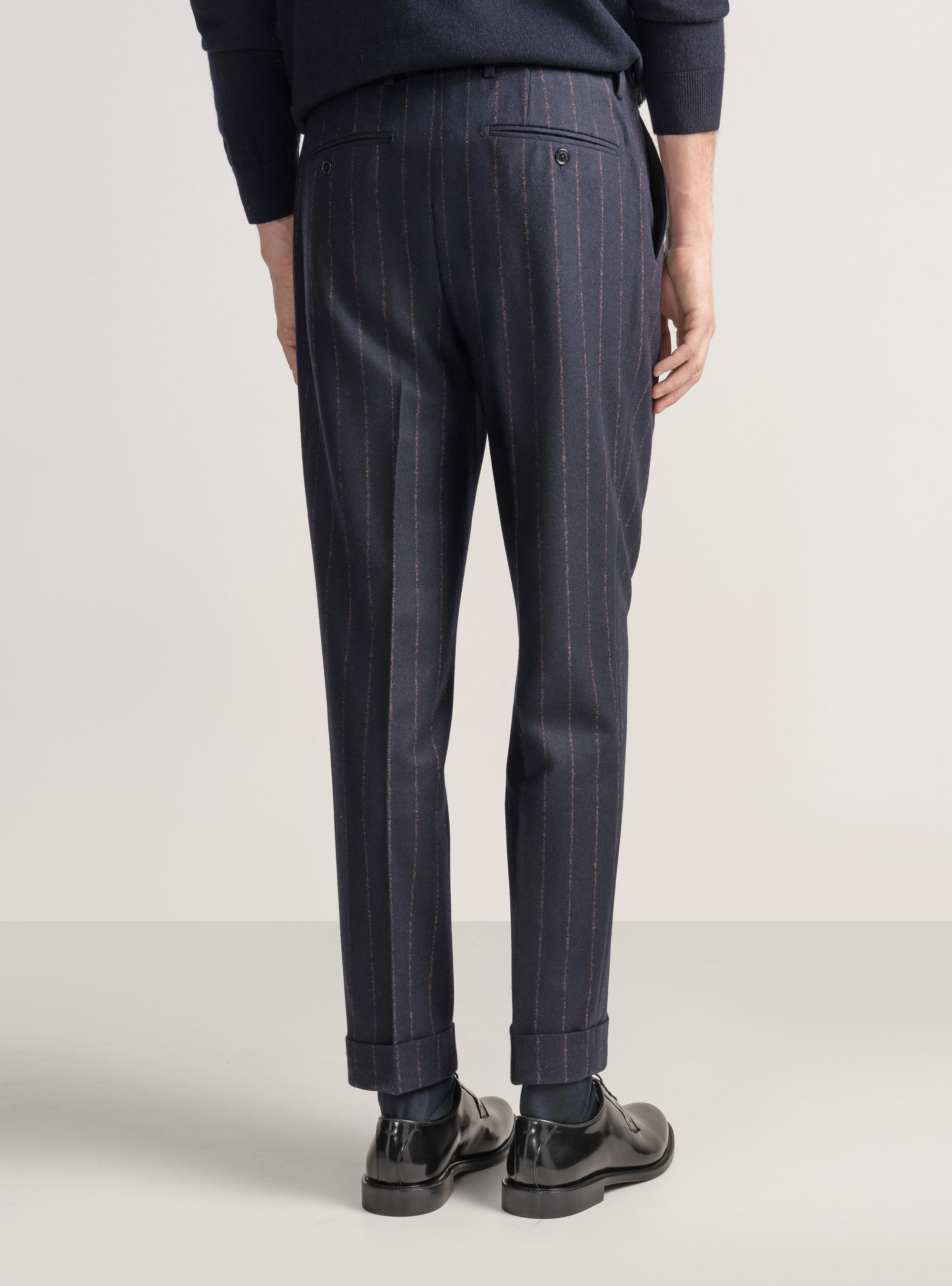 Pantalón de traje a rayas de lana de cachemira, AZUL MARINO