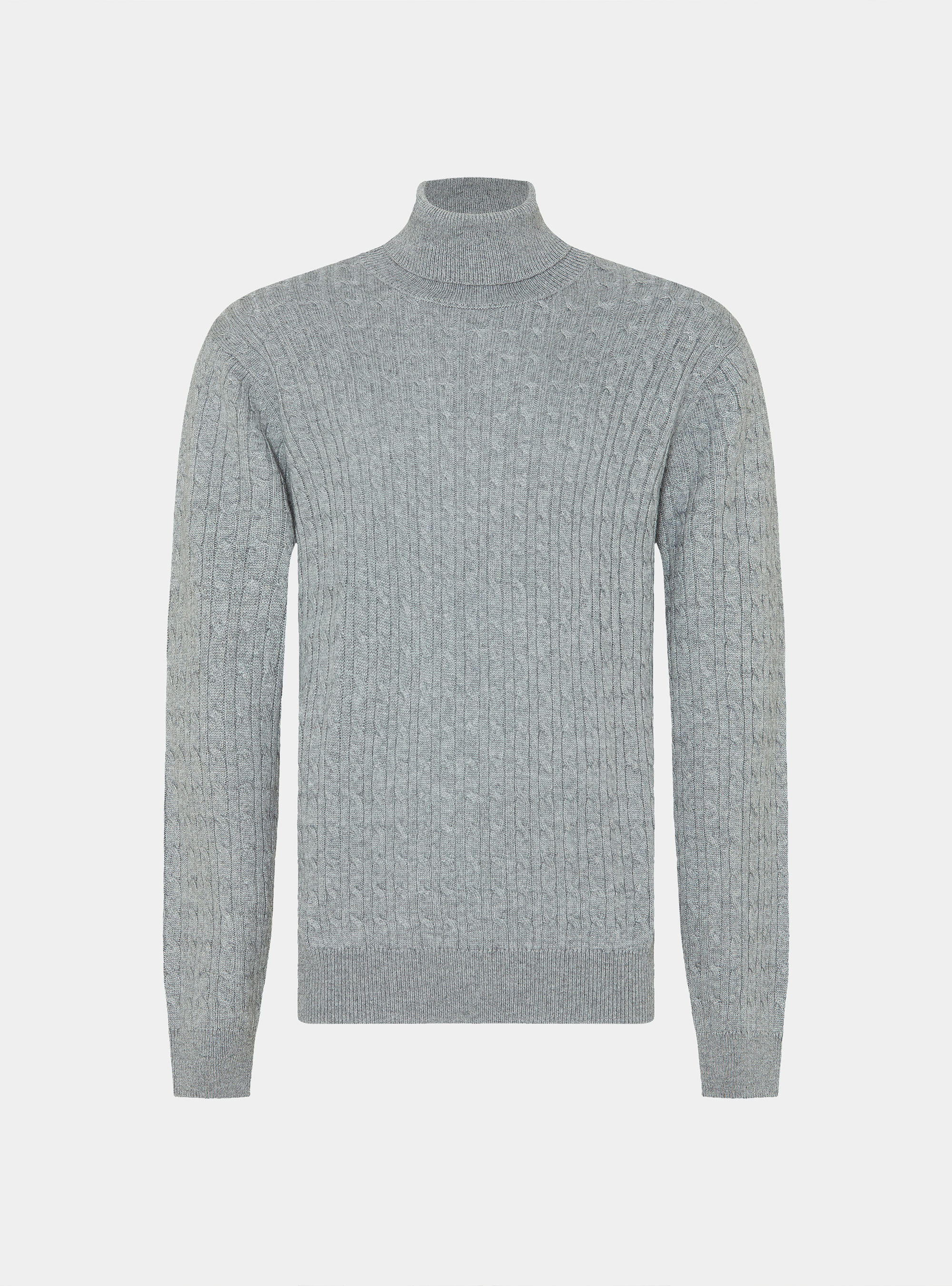 Punto de cuello alto en mezcla de lana con trenza, GRIGIO MELANGE 0151C
