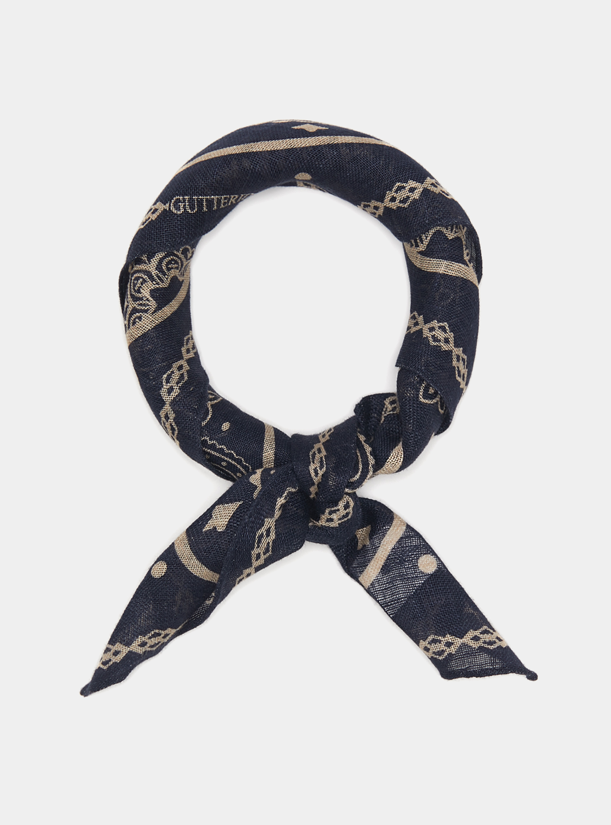 Foulard en lin imprim&eacute;, BLEU MARINE