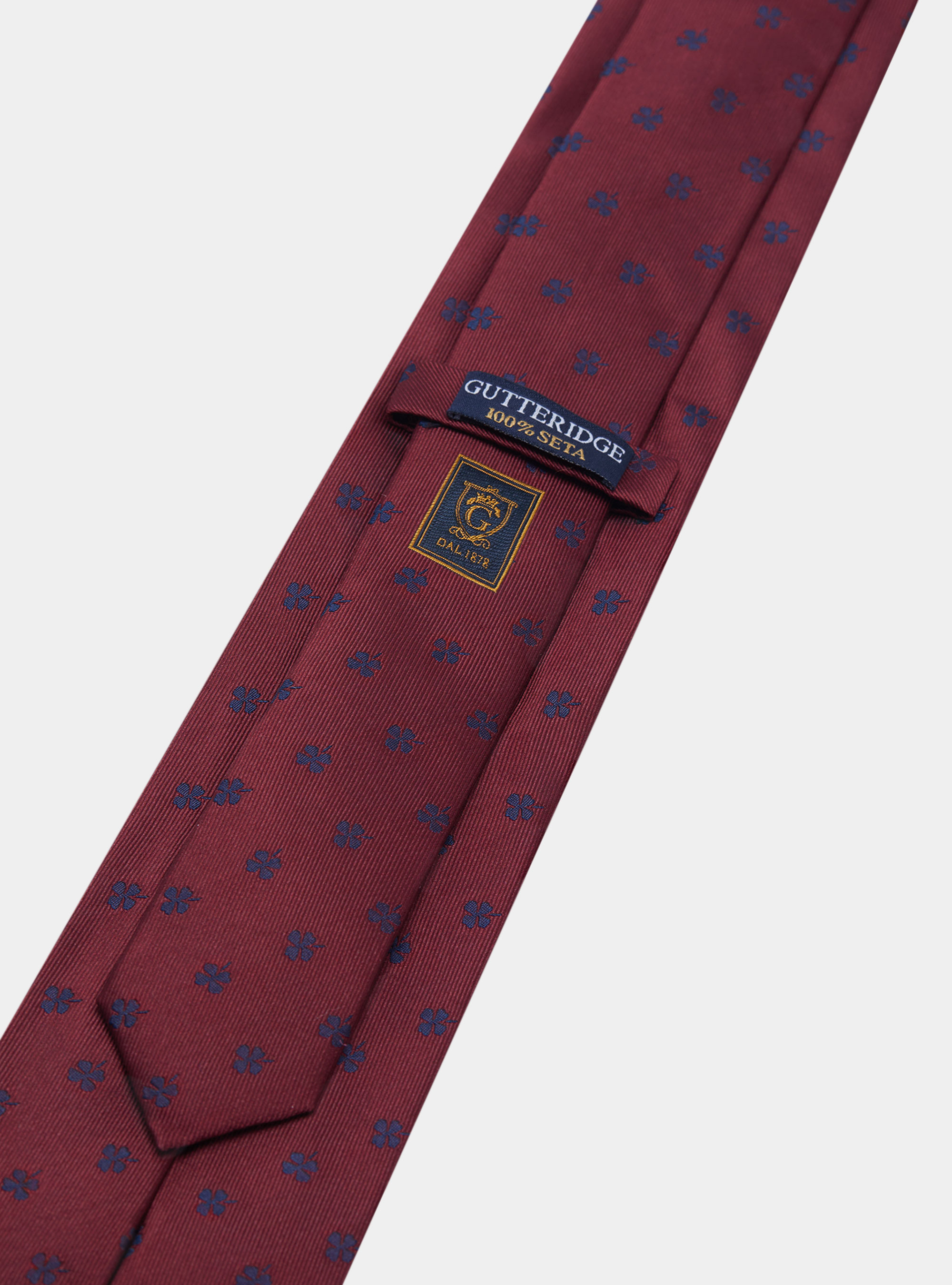 Silk twill tie with four-leaf clovers, BORDEAUX