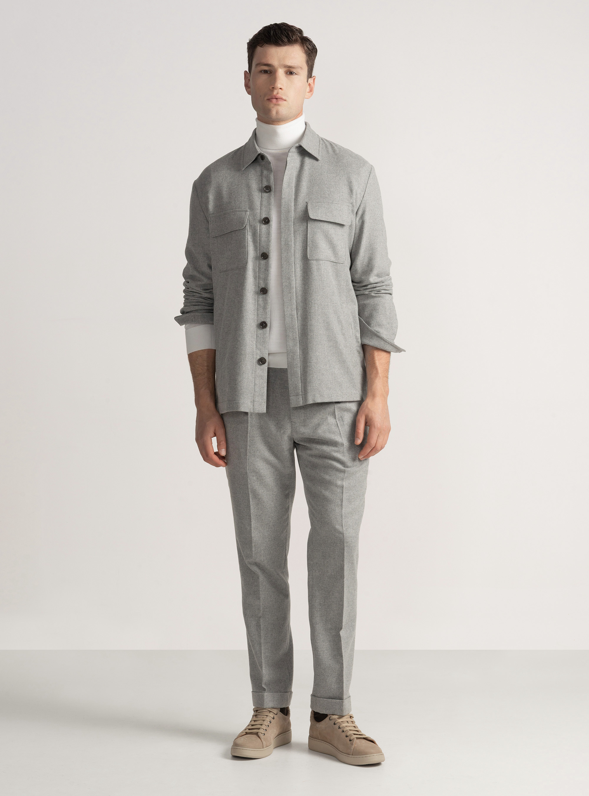 Giacca camicia leggera in misto lana, GRIGIO CHIARO