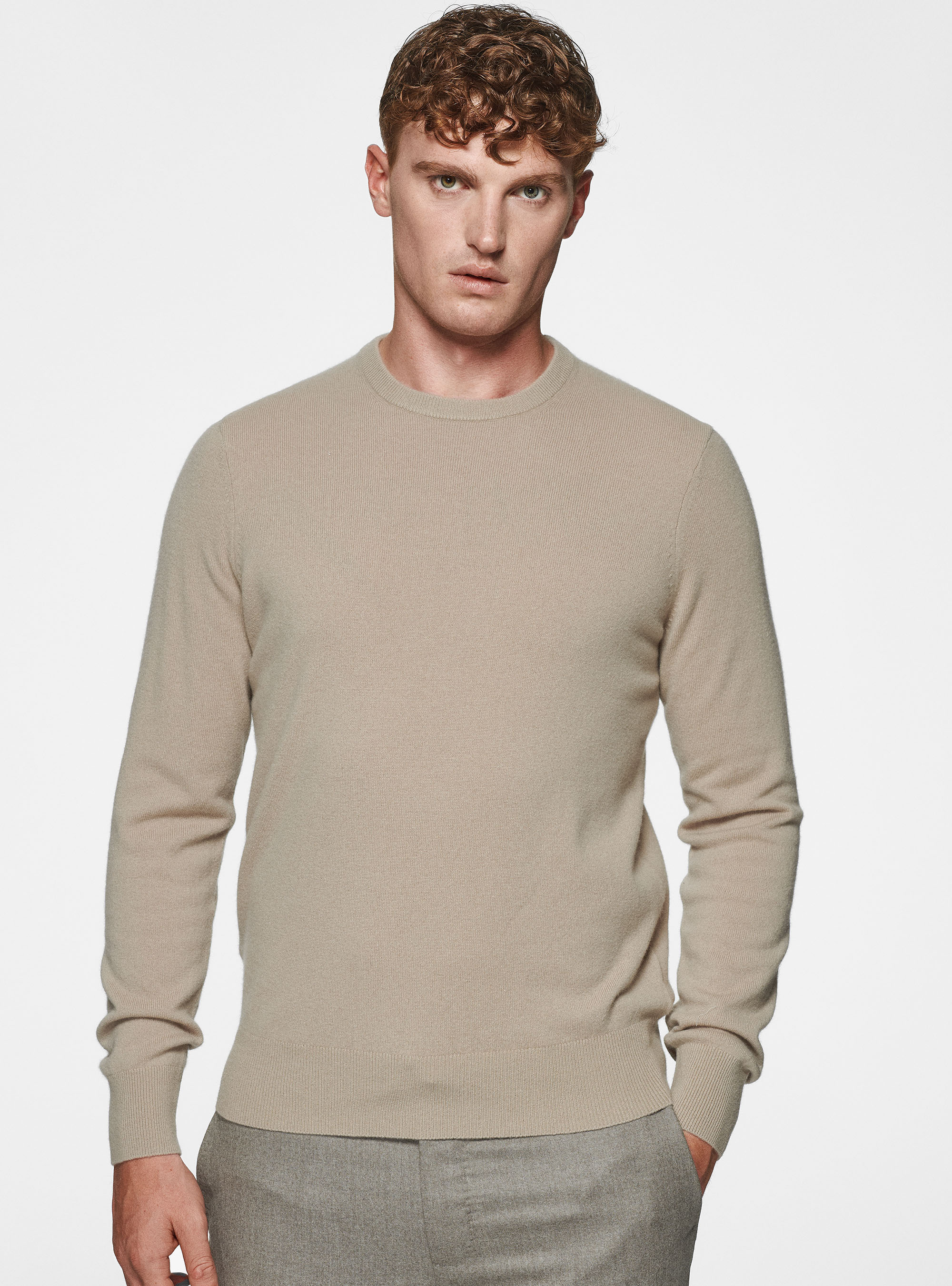 Cashmere blend crew-neck sweater, SAND