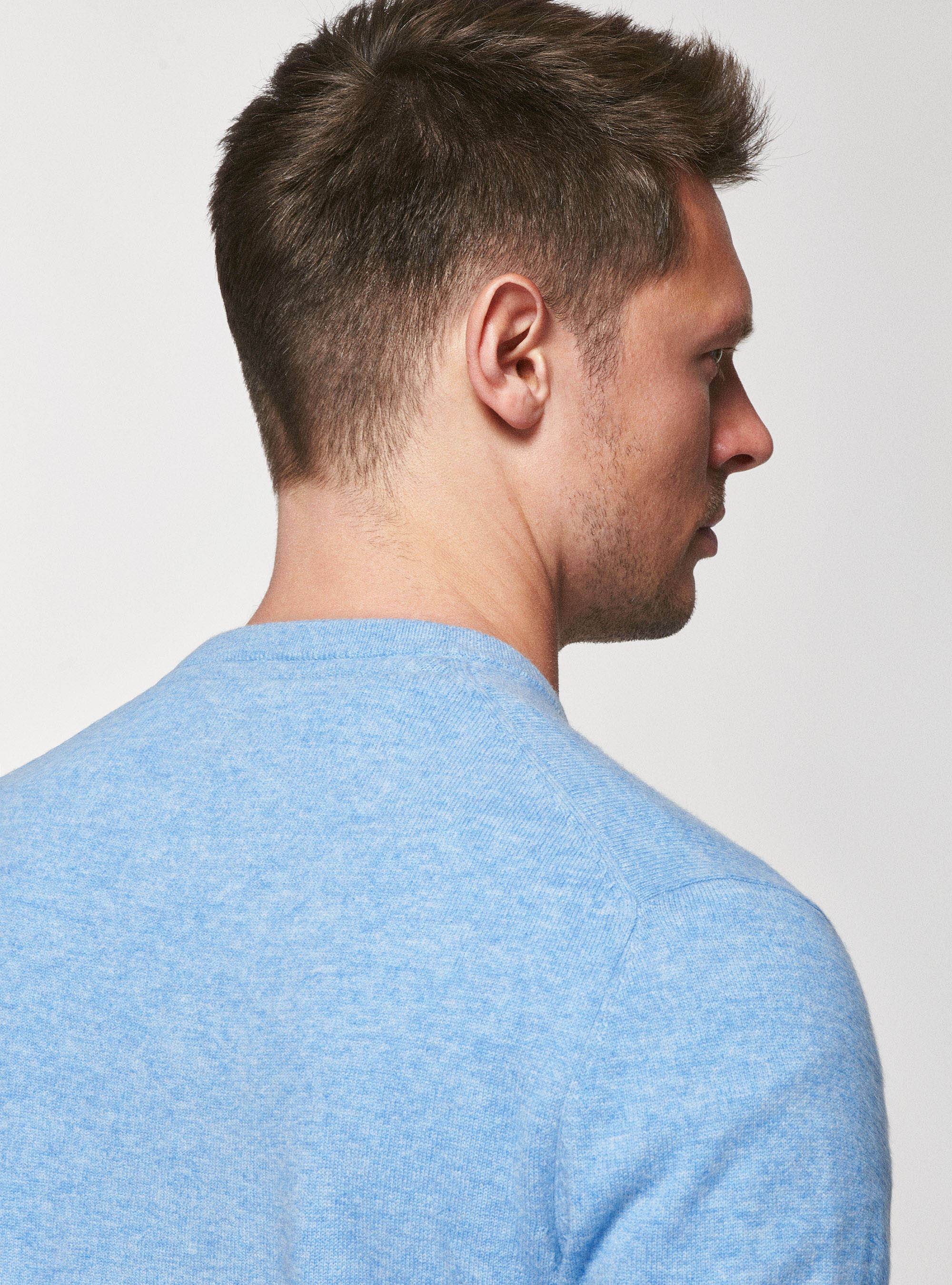 Maglia girocollo in lana lambswool e cashmere, AZZURRO