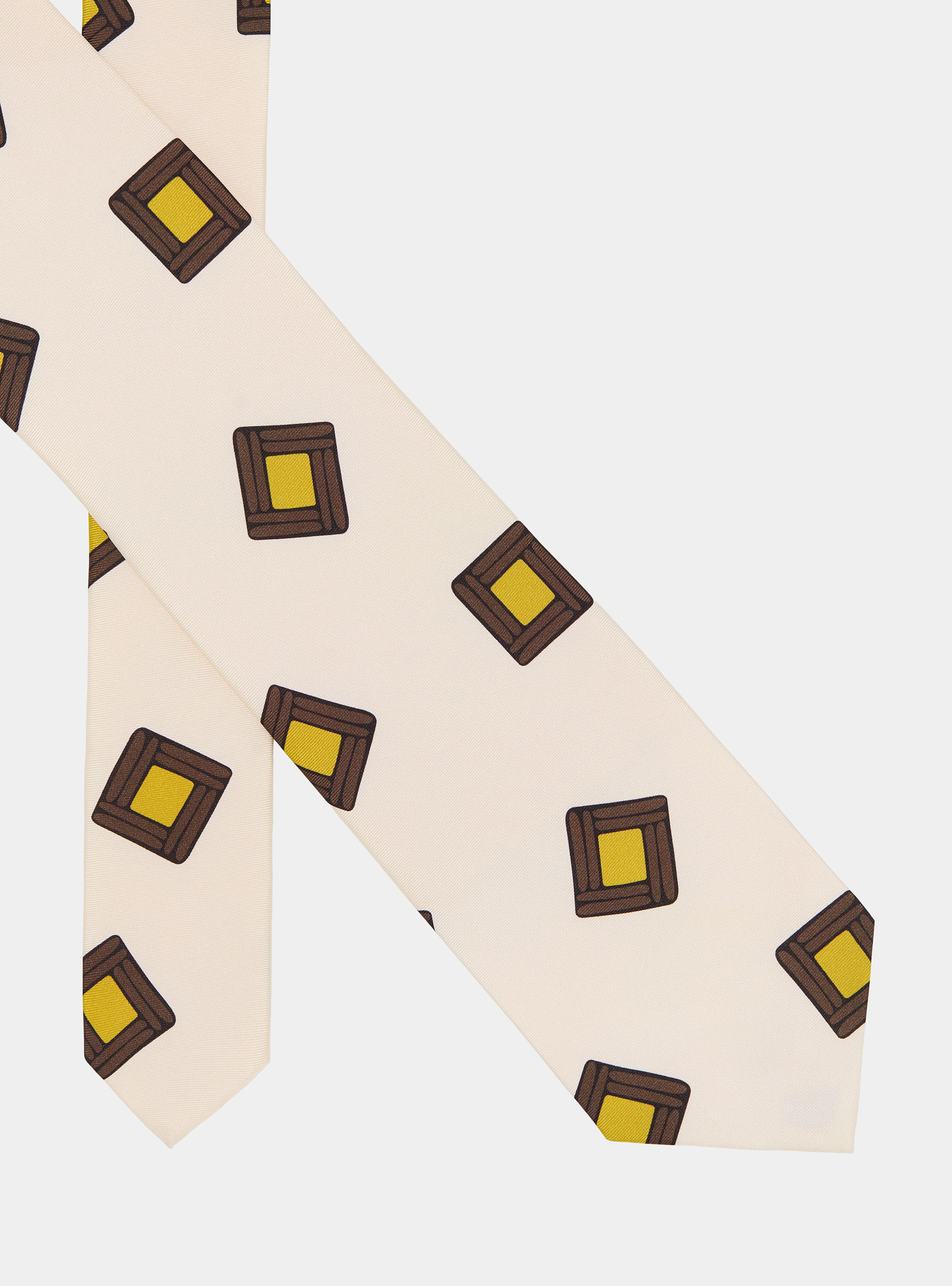 Cravatta in twill di seta stampa geometrica, PANNA