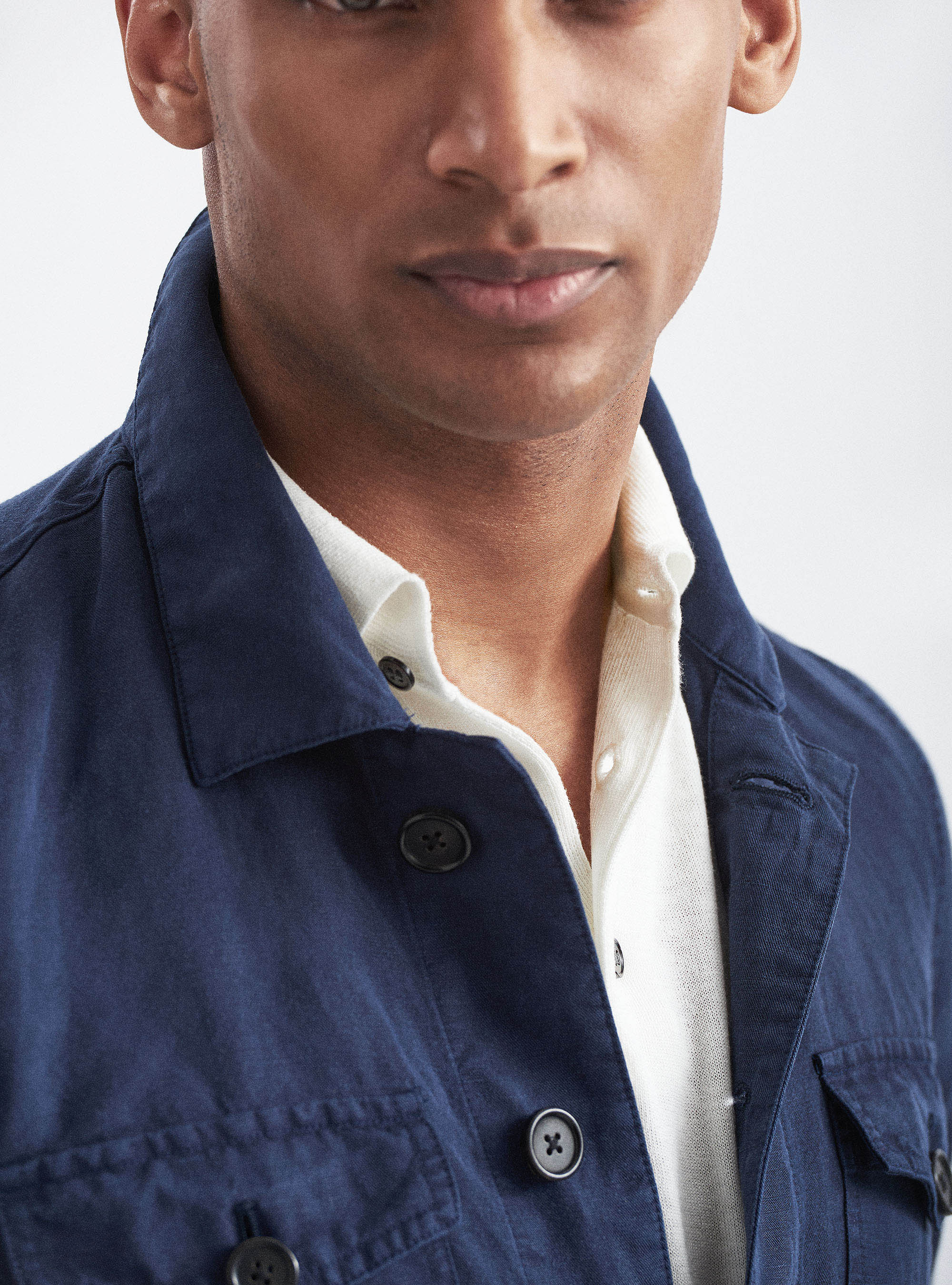 Giacca camicia in misto lino, BLU NAVY