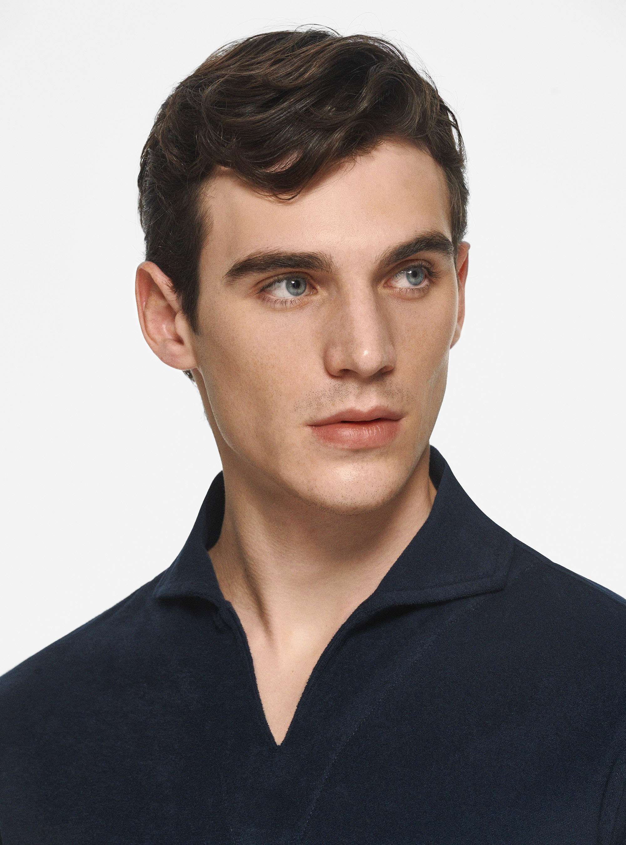 Maglia a polo in puro cotone spugna, BLU NAVY