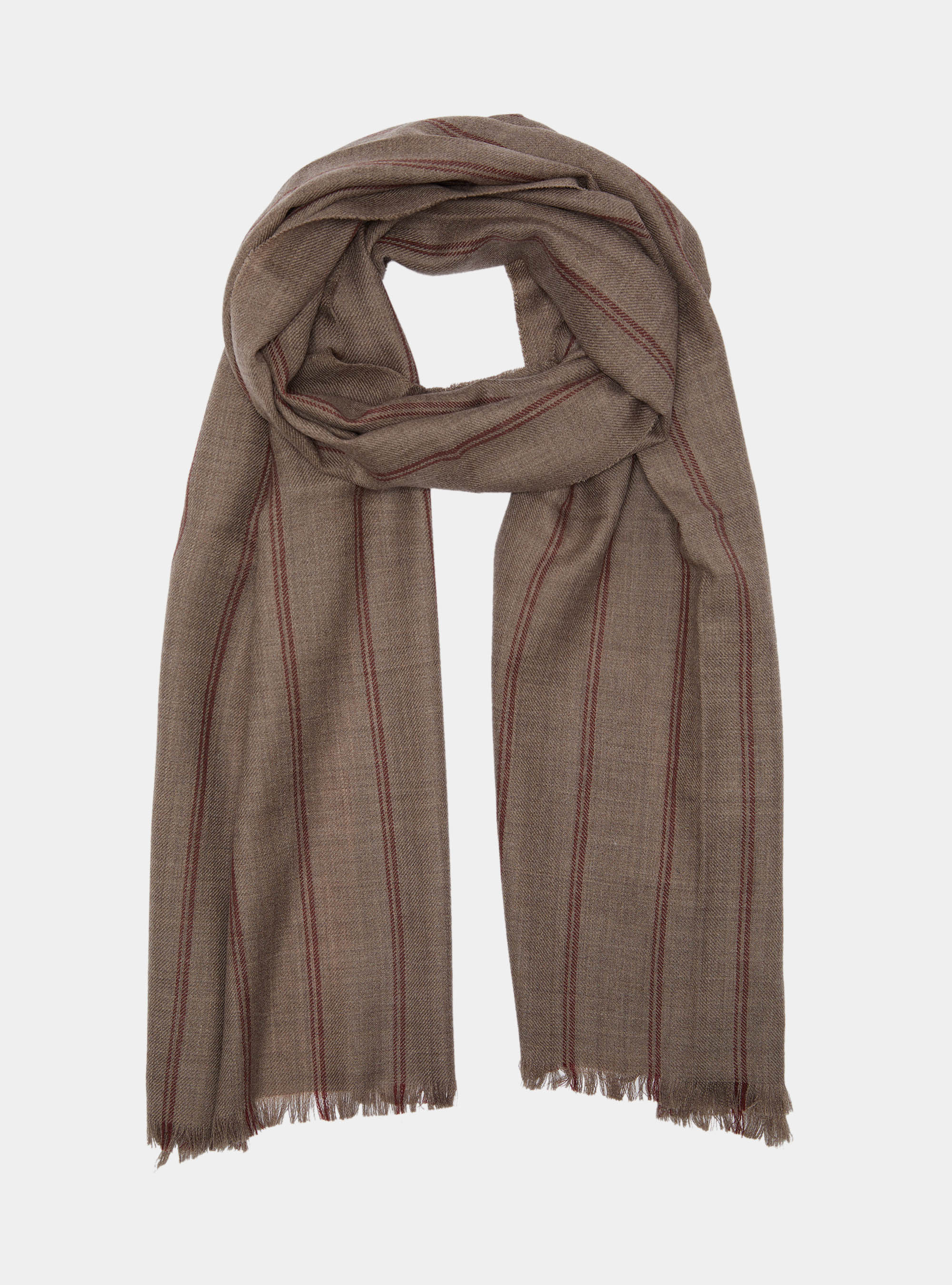 Striped pure wool scarf, MUD