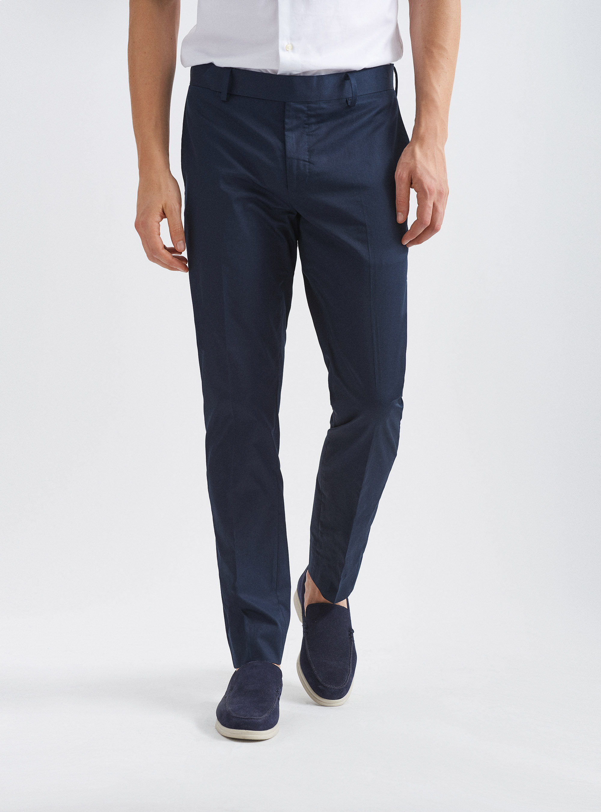 Pantaloni per abito in puro cotone, BLU NAVY