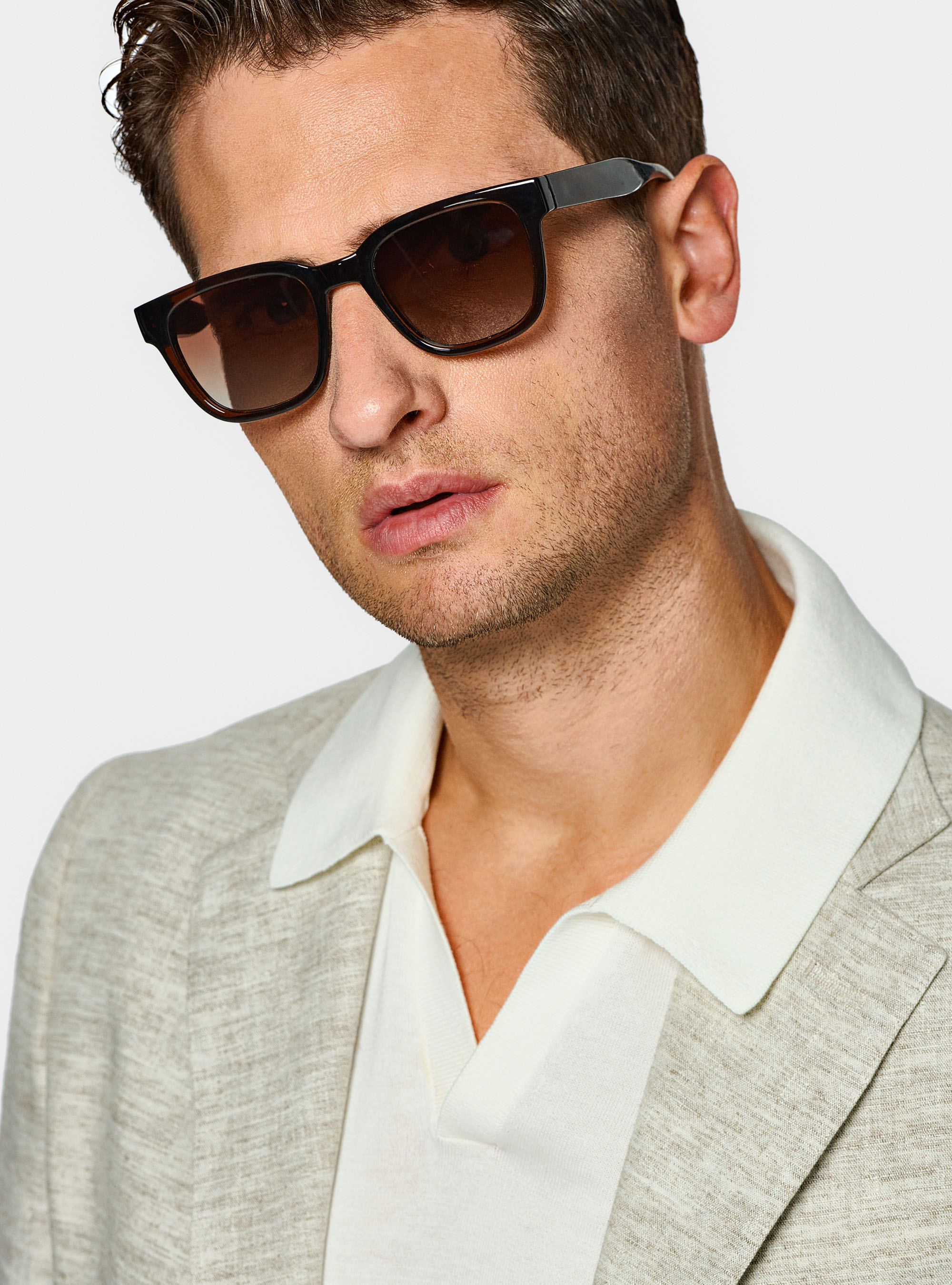 Slub linen blend blazer, SAND