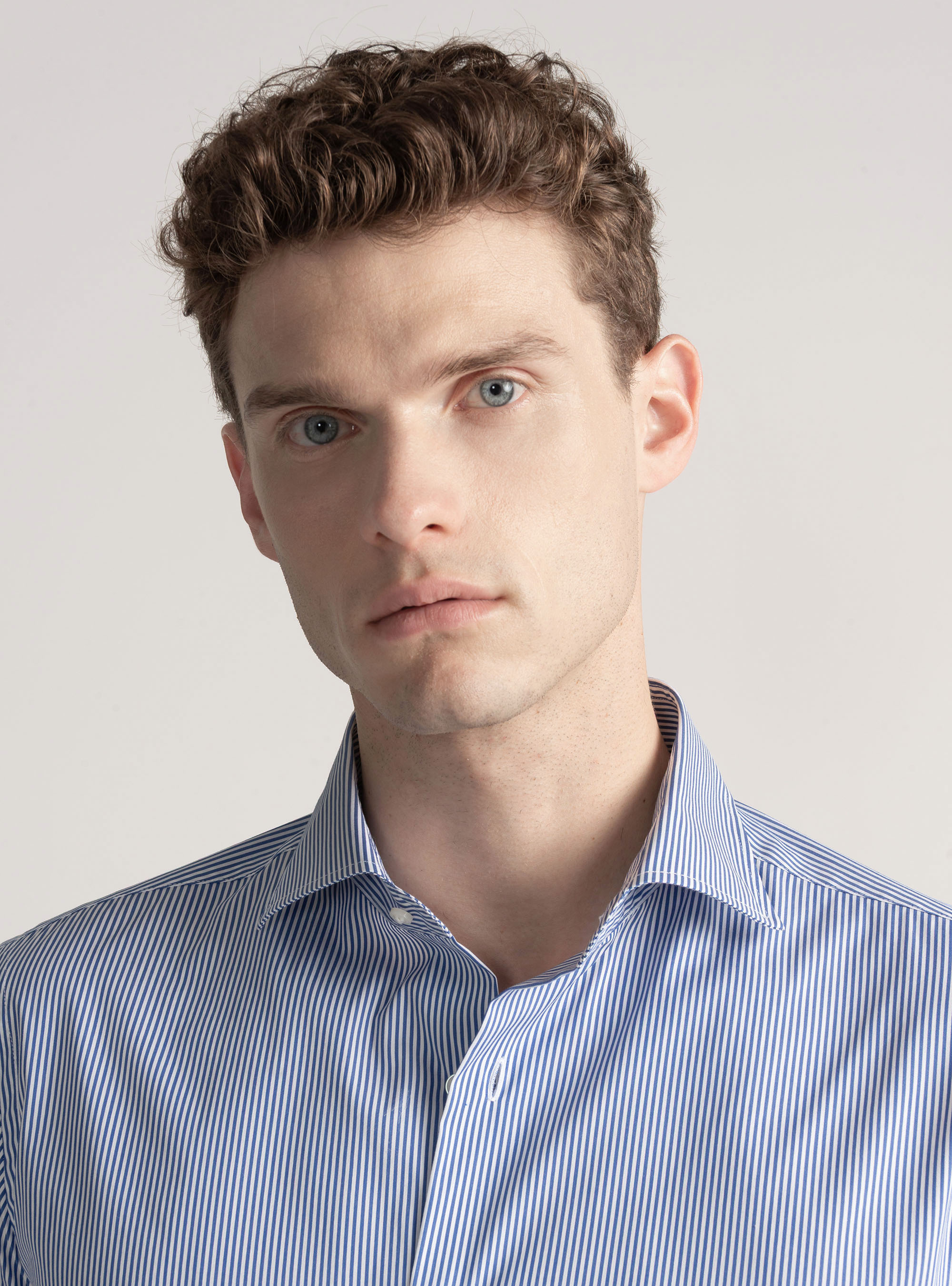 Camicia in cotone rigato popeline stretch, BLU