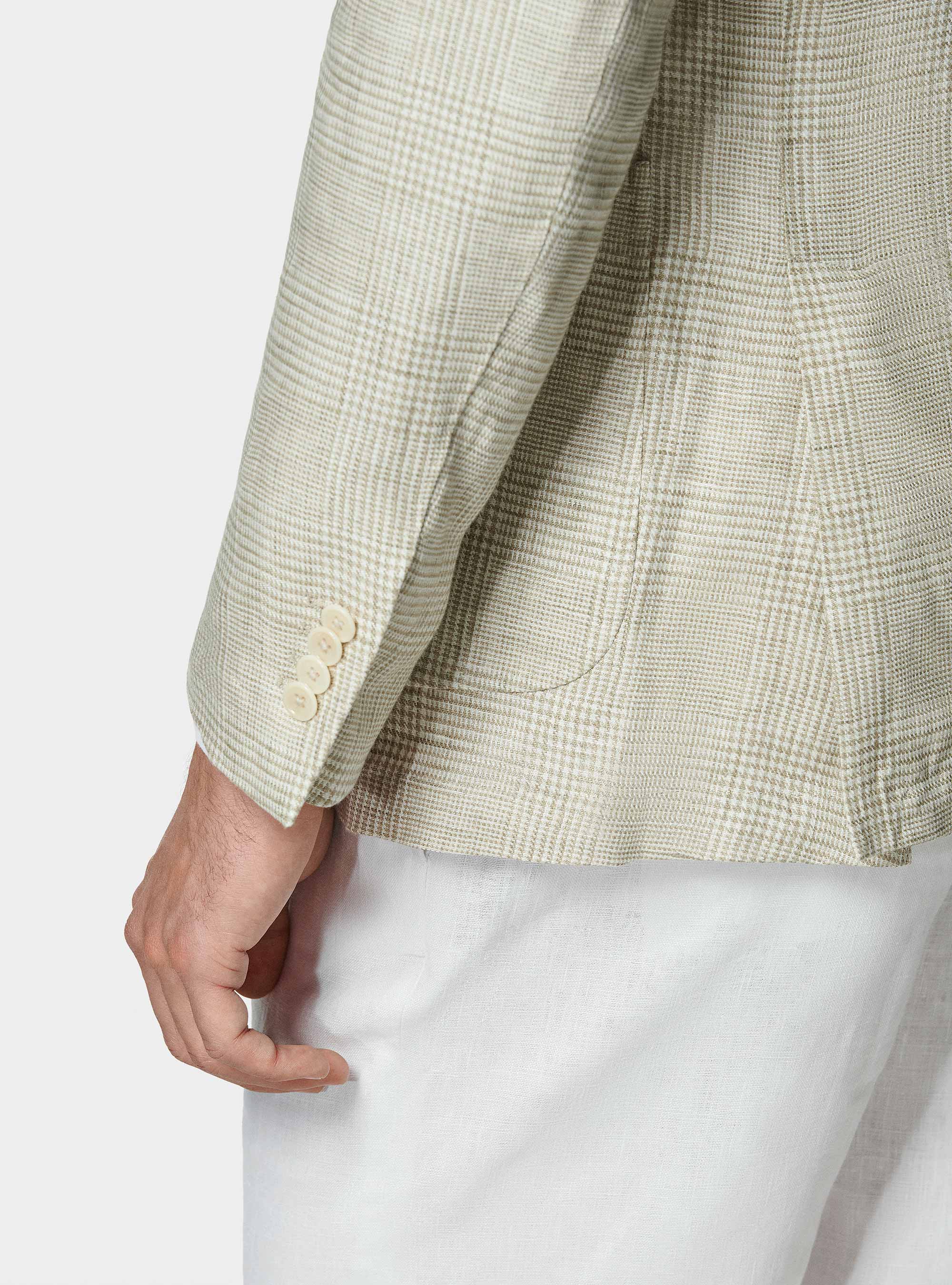 Prince of Wales blazer in pure linen, ECRU