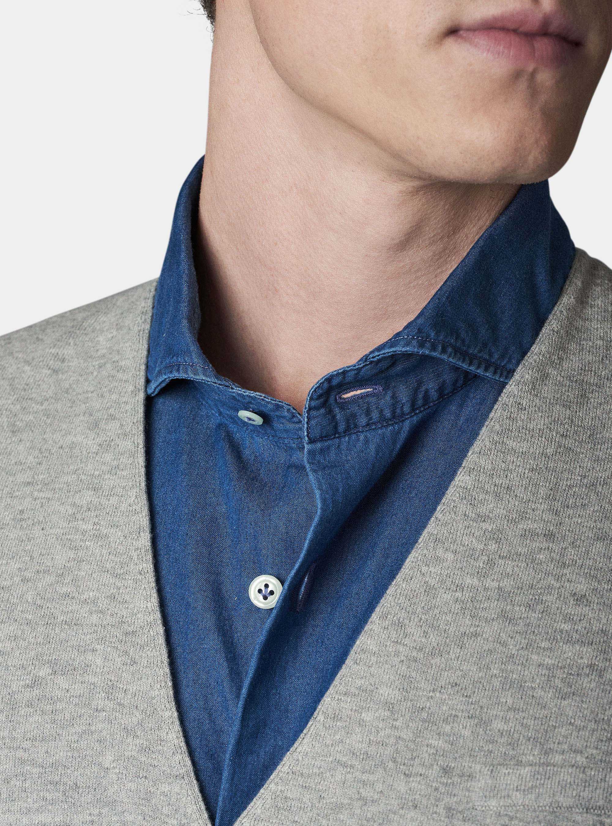 Gilet doppiopetto in cotone seta e cashmere, GRIGIO CHIARO MELANGE