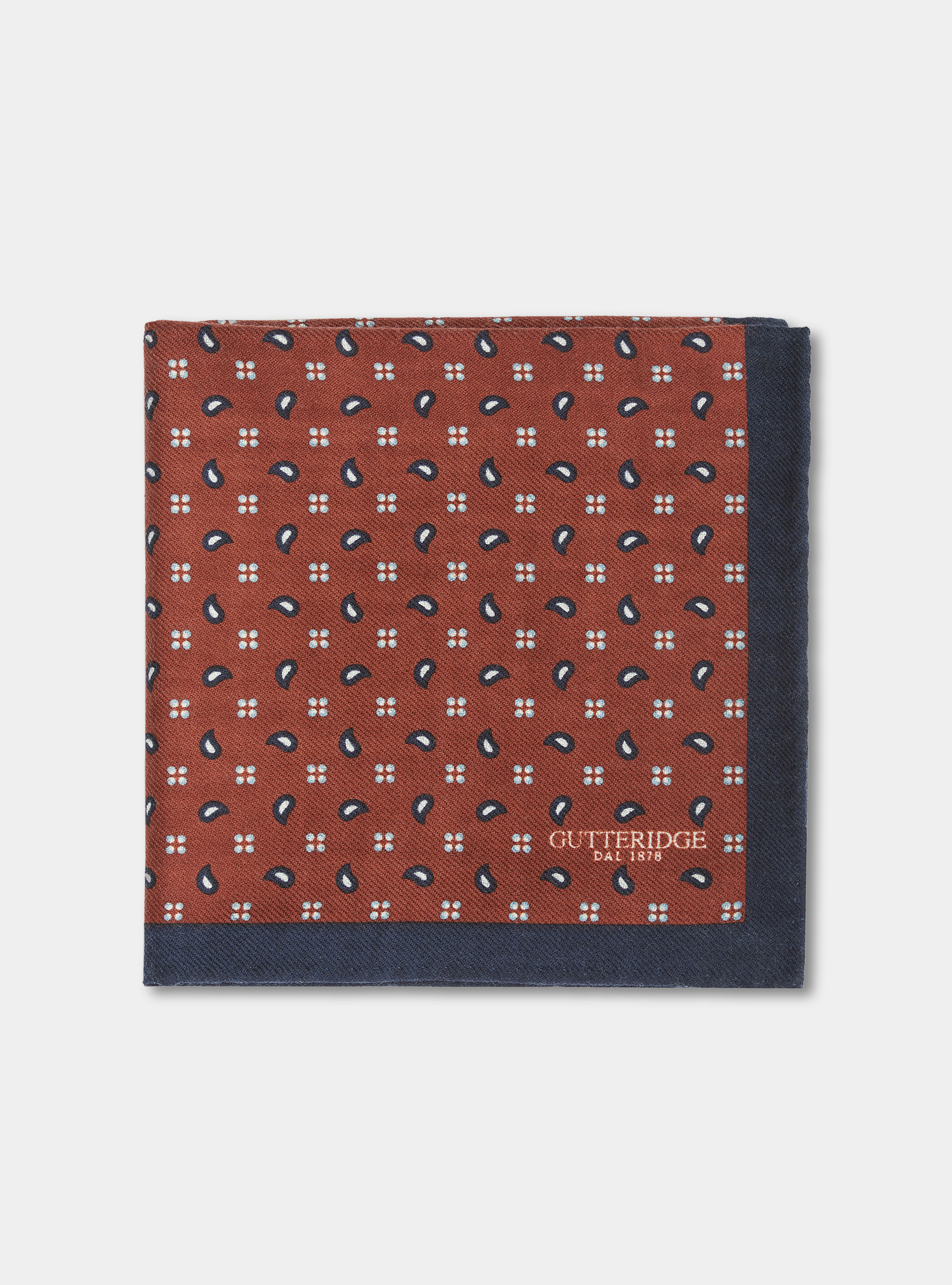Paisley print wool pocket square, BORDEAUX