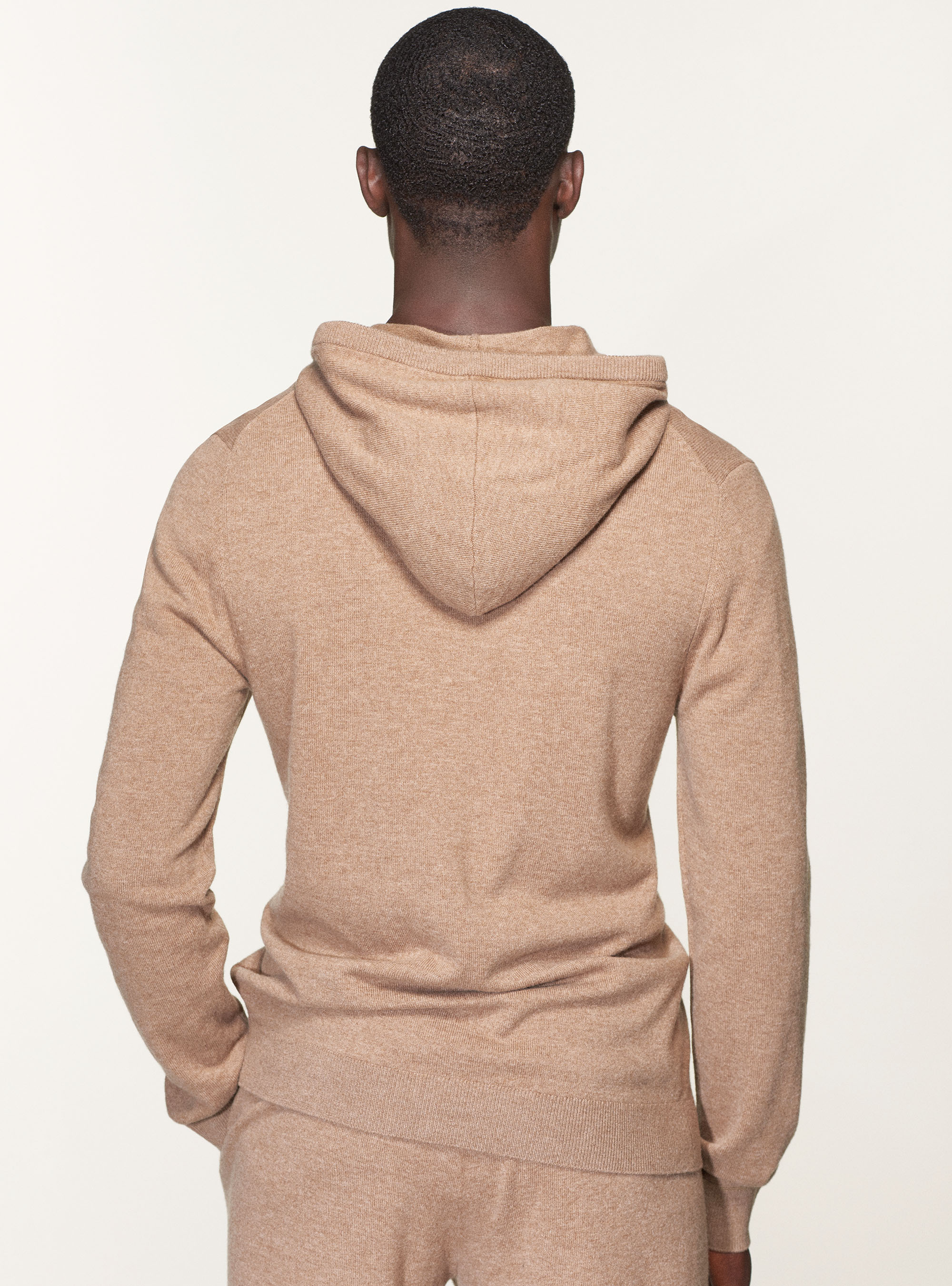 Full-zip hooded sweater in cashmere wool, ECRU