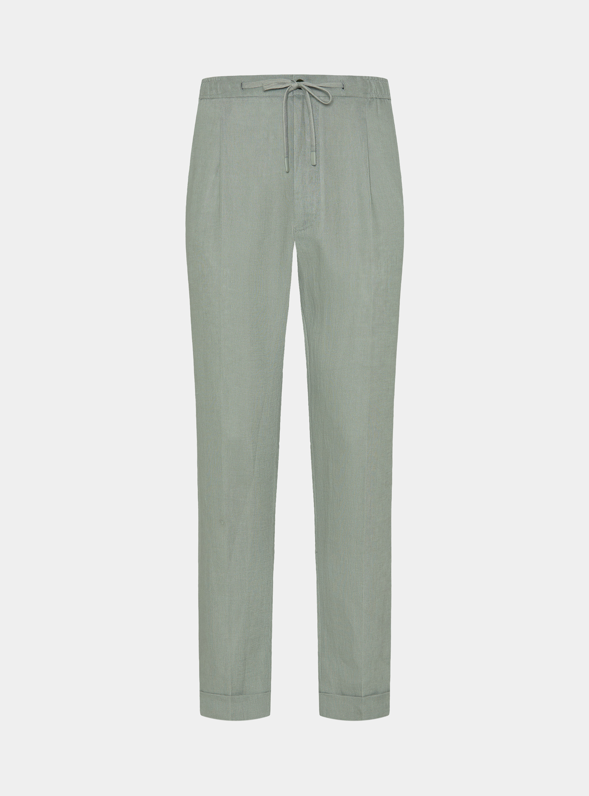 Pure linen trousers with pleat and drawstring, SALVIA 0602C