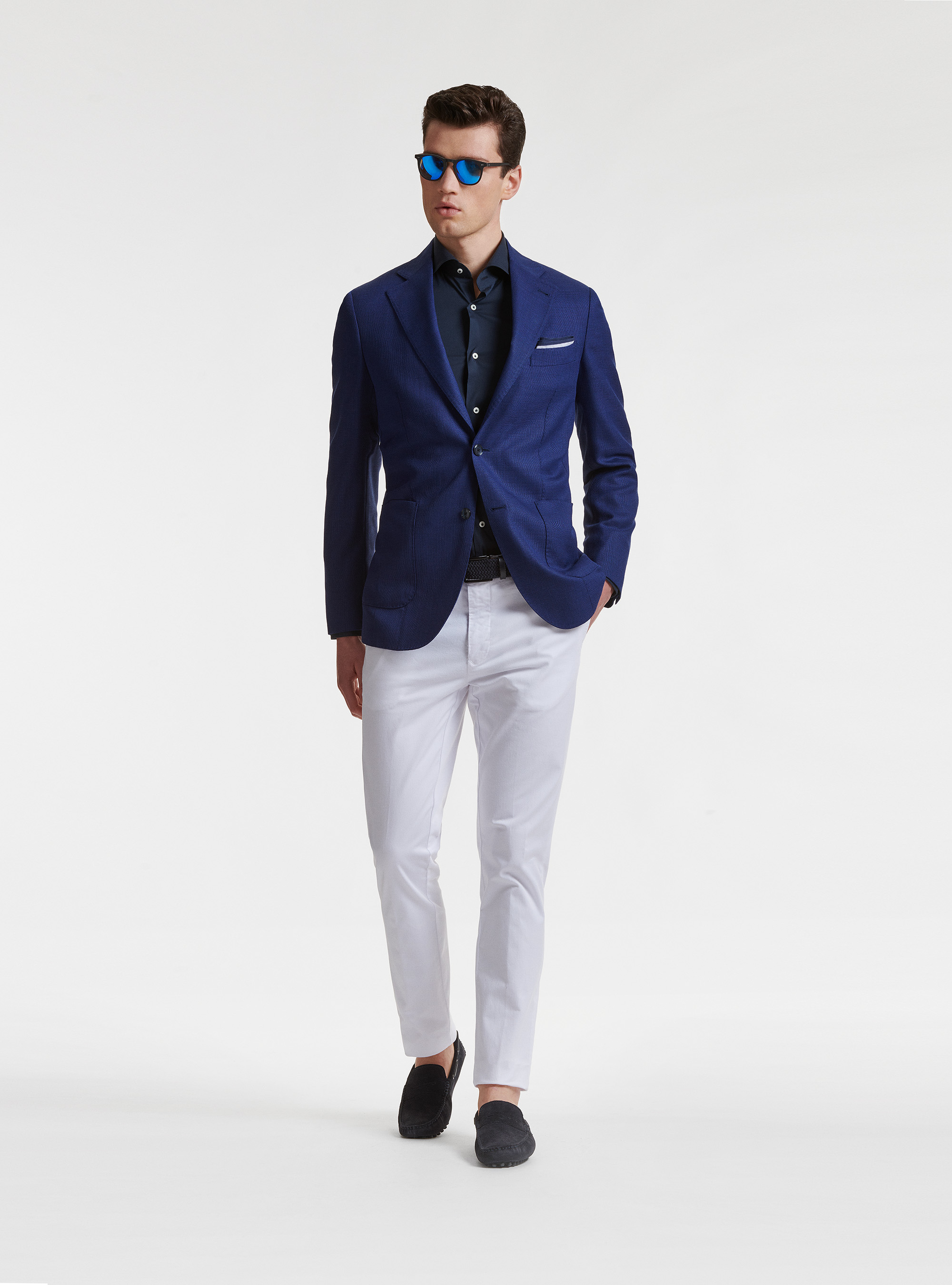 Giacca in pura lana hopsack Vitale Barberis Canonico, BLU