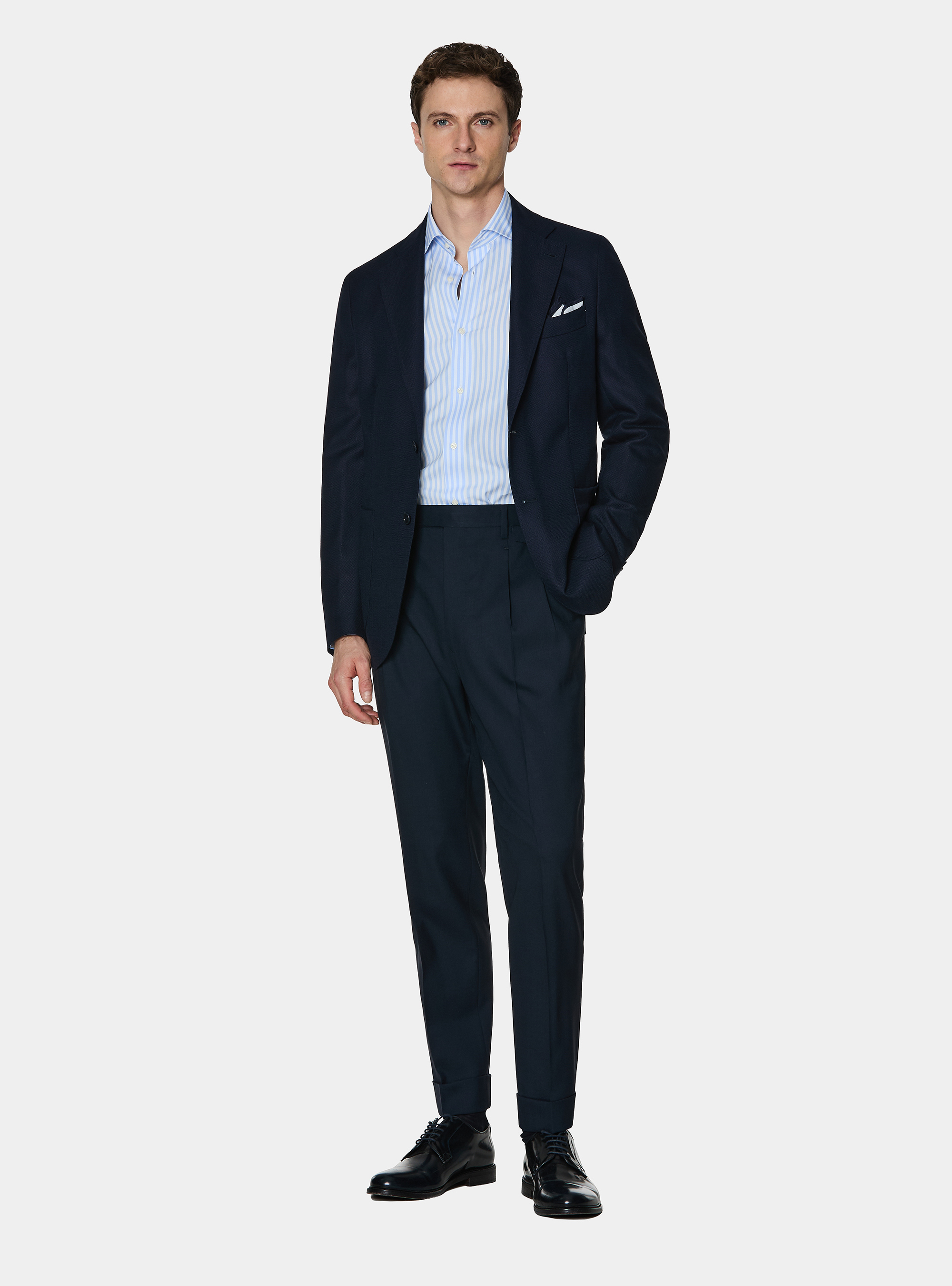 Giacca hopsack in lana Vitale Barberis Canonico, BLU NAVY
