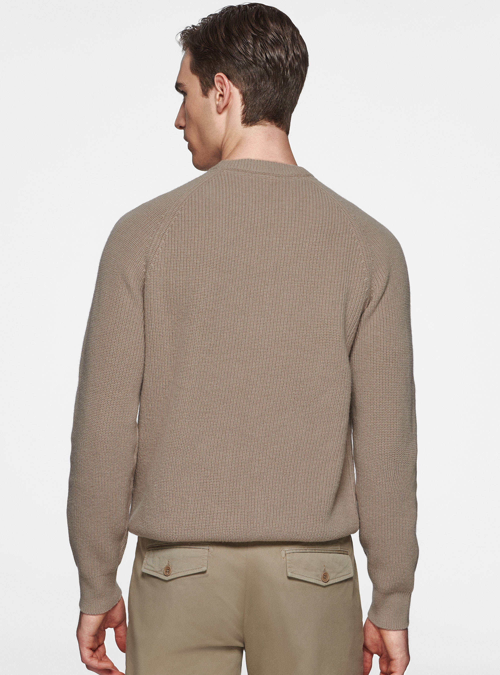 Maglia girocollo in lana merino costa perlata, SABBIA