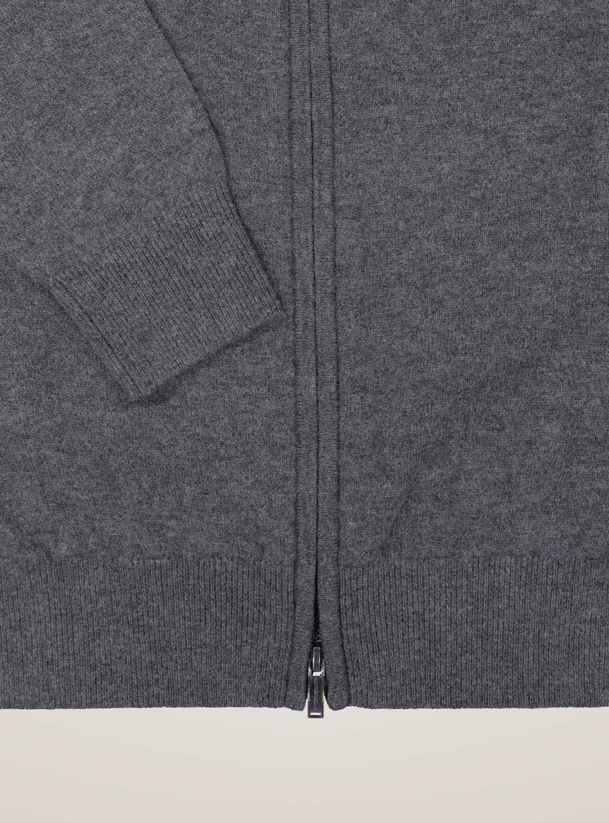 Cardigan full zip in lana cashmere, ASFALTO