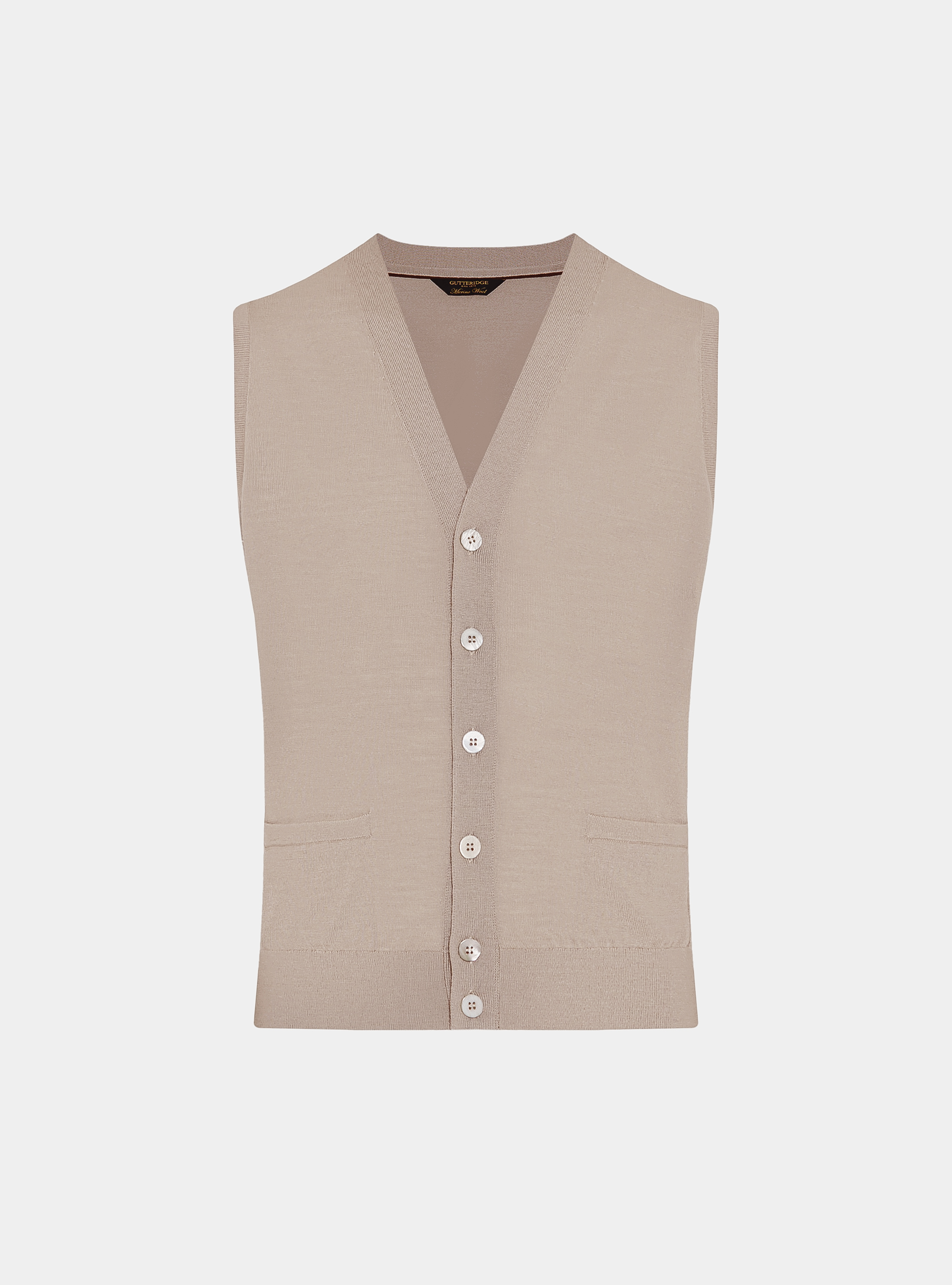 Chaleco de punto con botones de lana merina extrafina, ARENA
