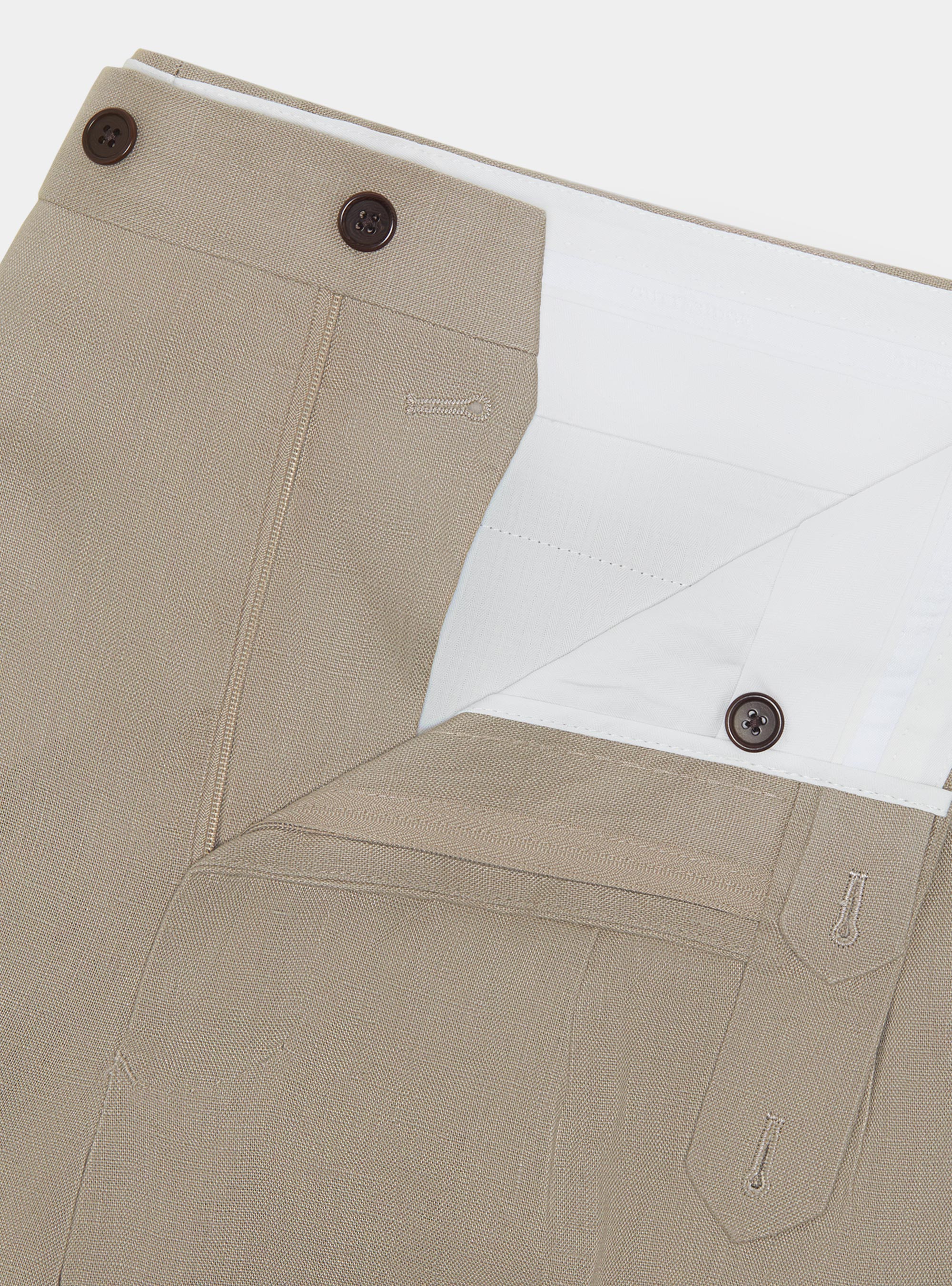 Pantaloni doppia pince in puro lino, FANGO