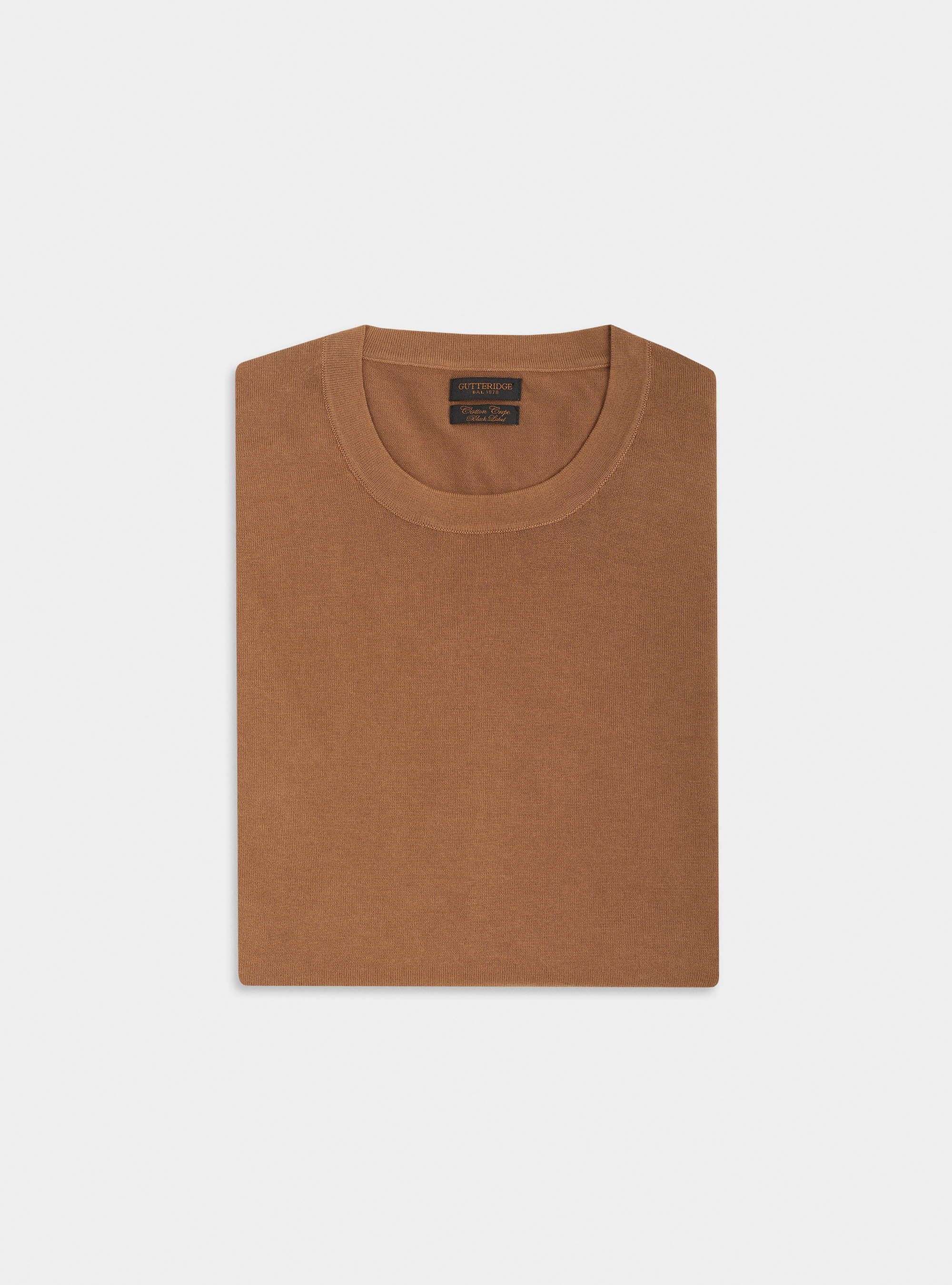 Crew-neck cotton crepe sweater, TORTORA 0542C