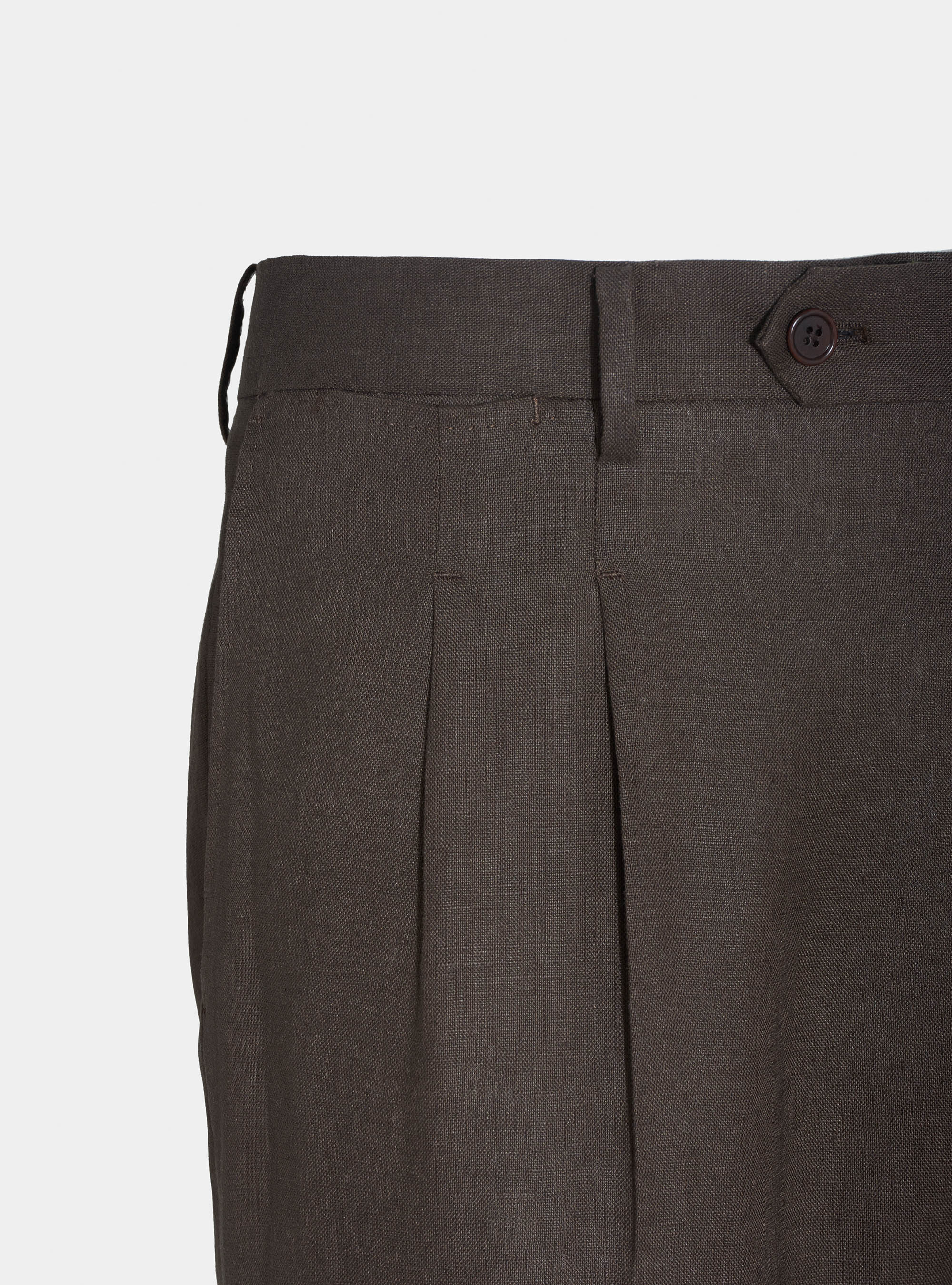 Pantaloni per abito in puro lino, MARRONE