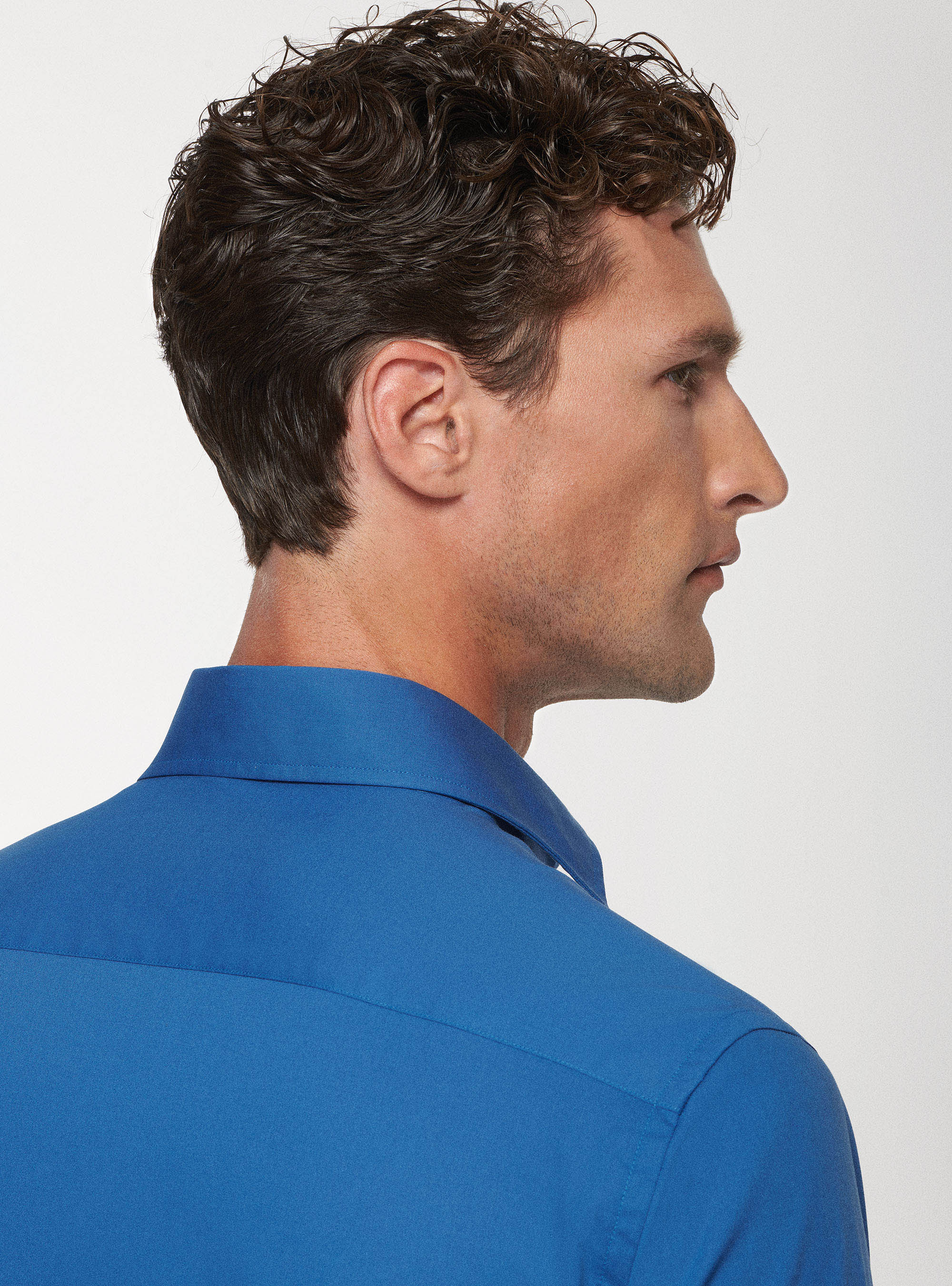 Camicia in popeline stretch, 0226C CERULEO