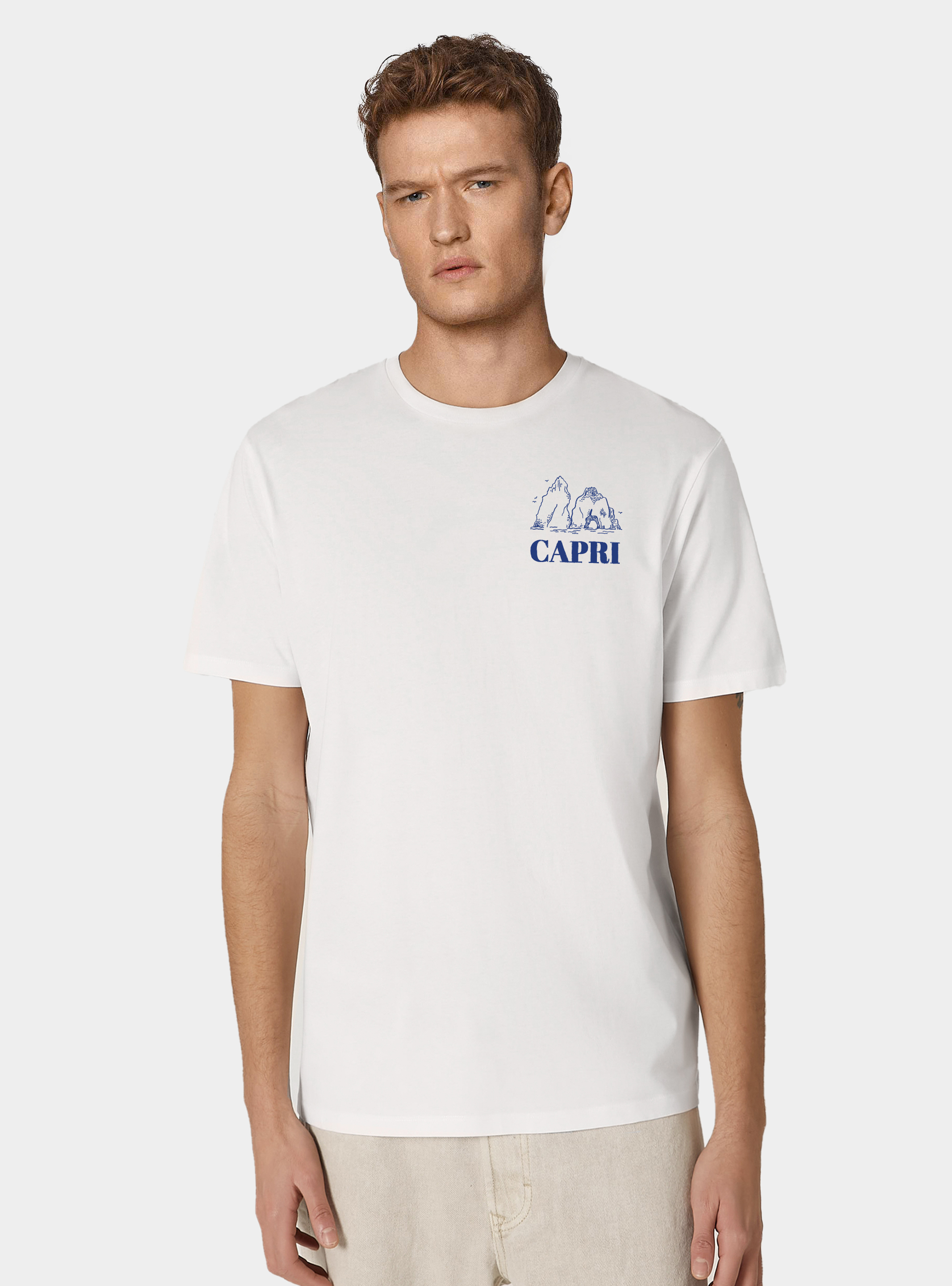 T-shirt in cotone mezza manica "capri faraglioni", BIANCO