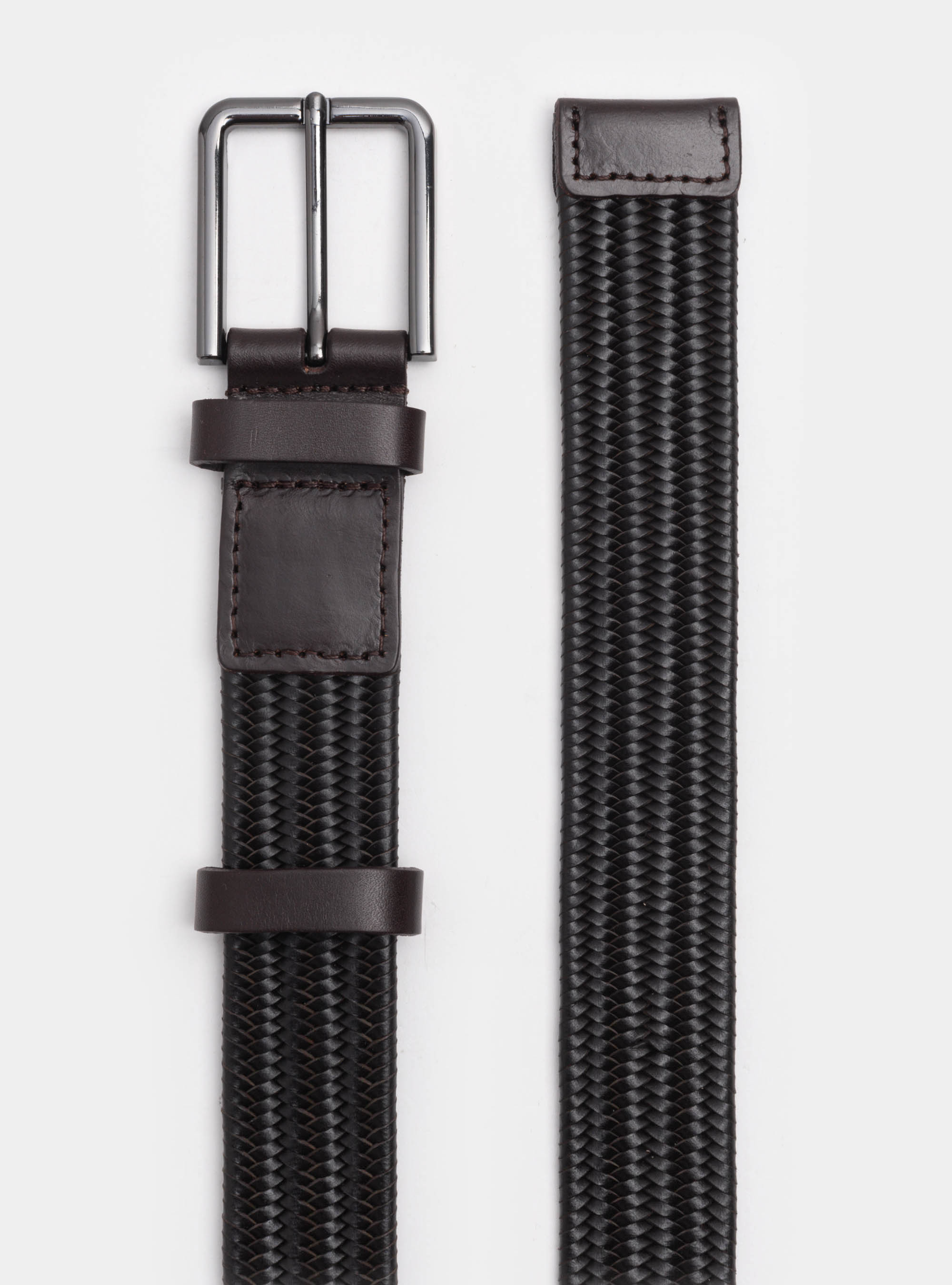 Cintura intrecciata in pelle, MARRONE