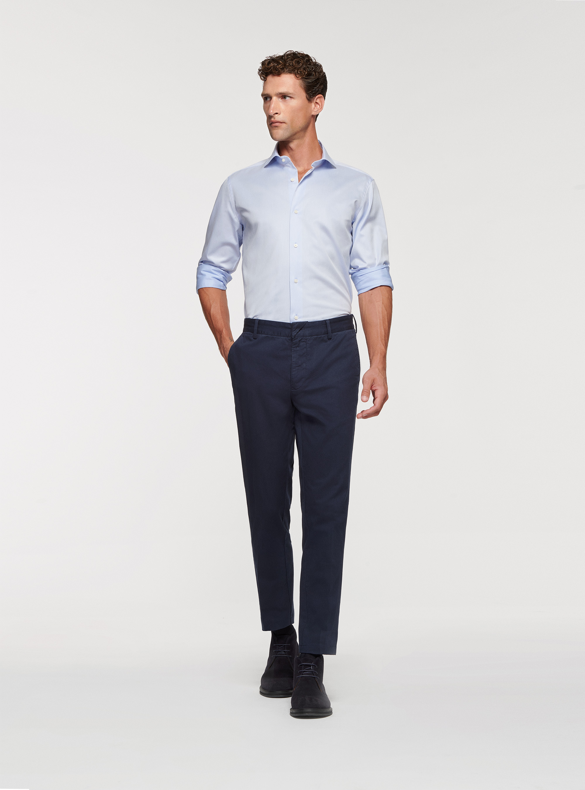 Camicia in twill di cotone, AZZURRO