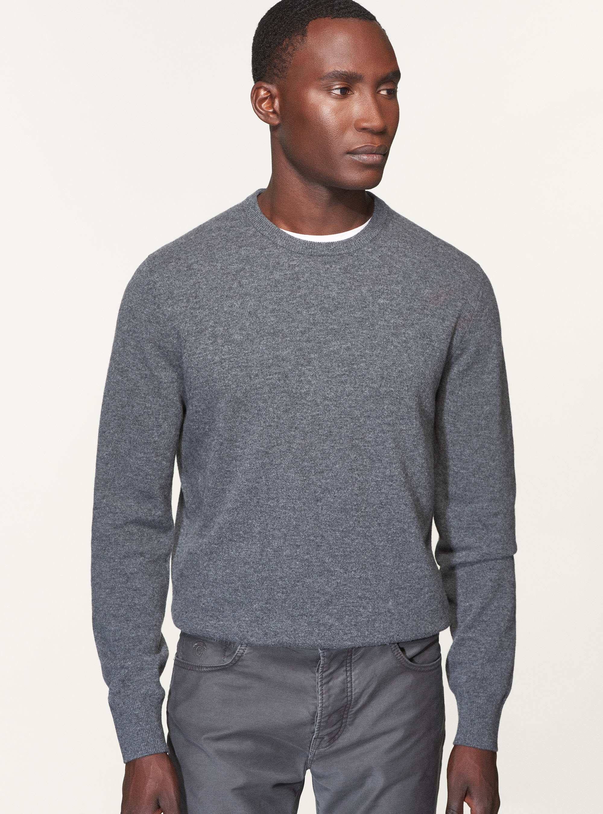 Maglia girocollo in lana lambswool e cashmere, GRIGIO CHIARO