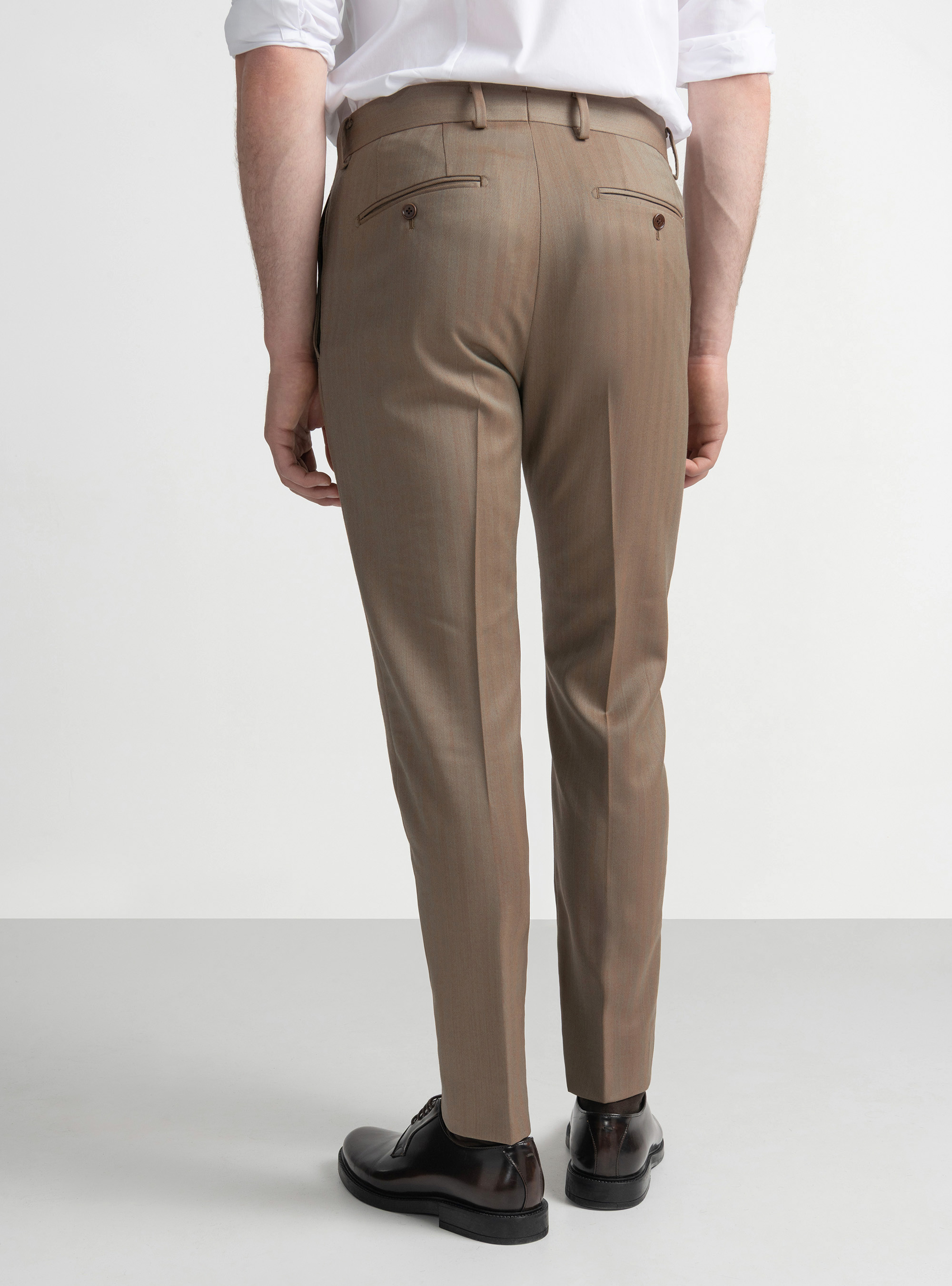 Pantalón de traje en espiga de lana Vitale Barberis Canonico, ARCILLA