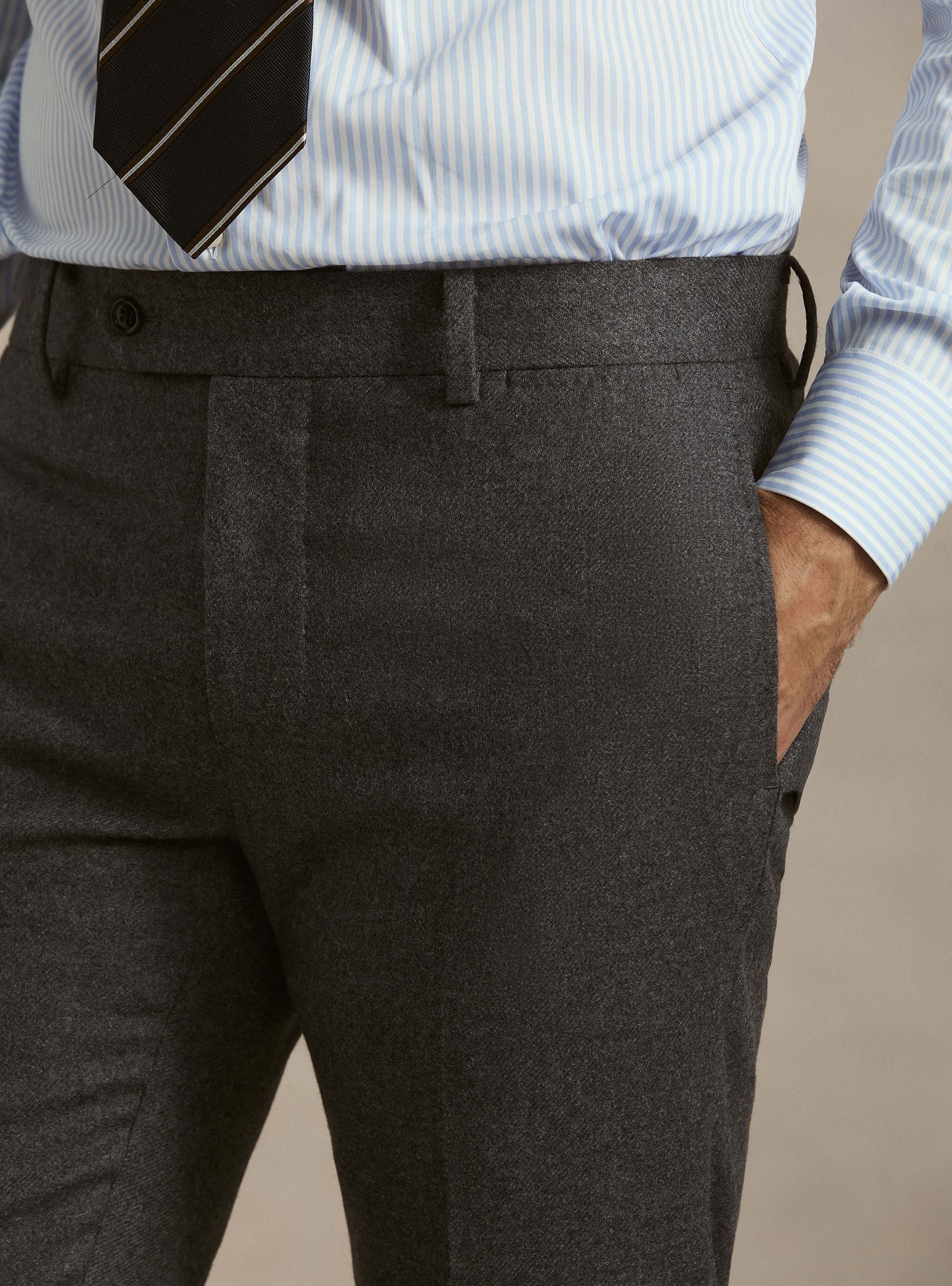 Wool blend flannel trousers, ASPHALT GREY