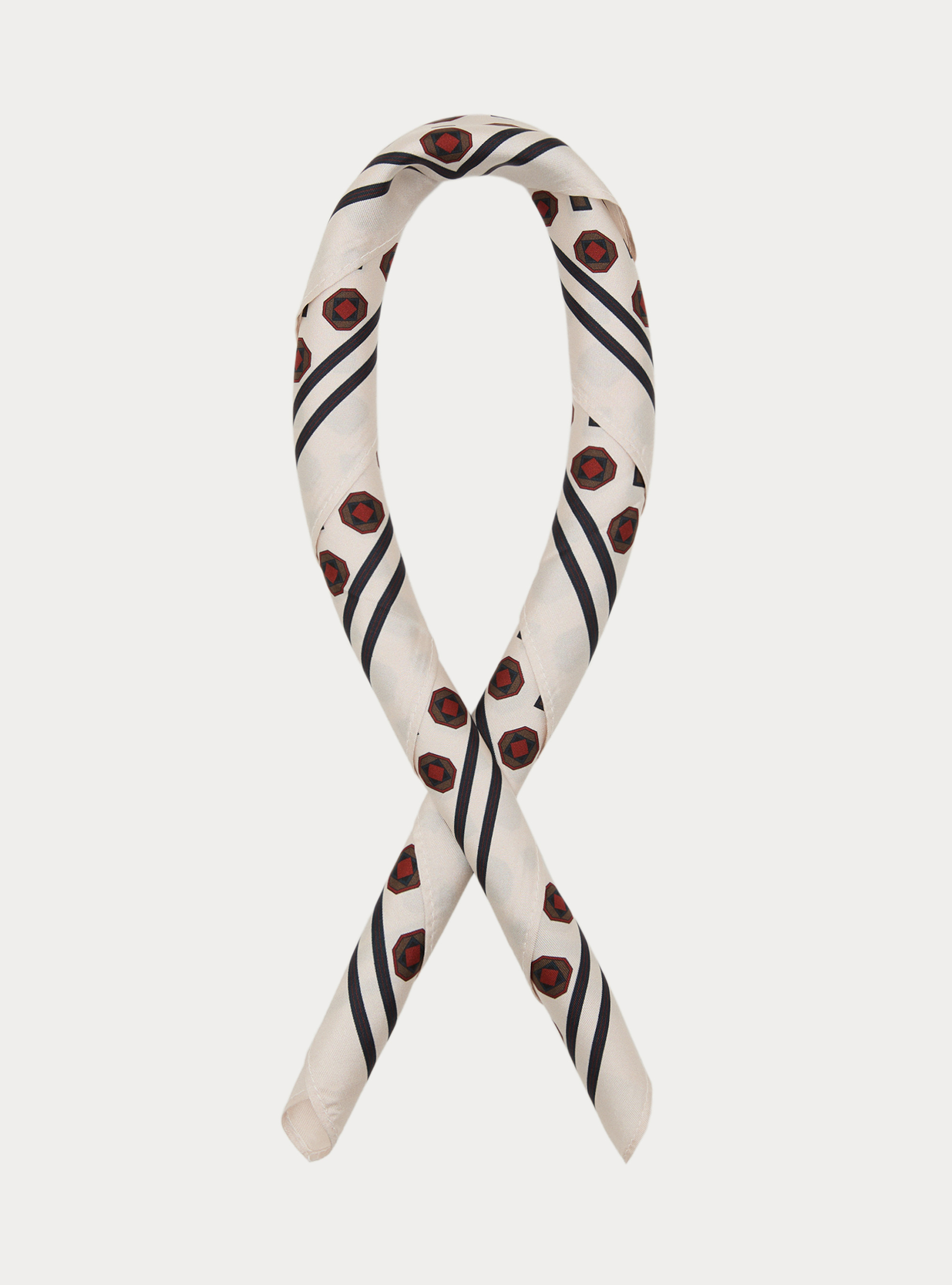 Foulard stampato in seta fantasia geometrica, OFF-WHITE