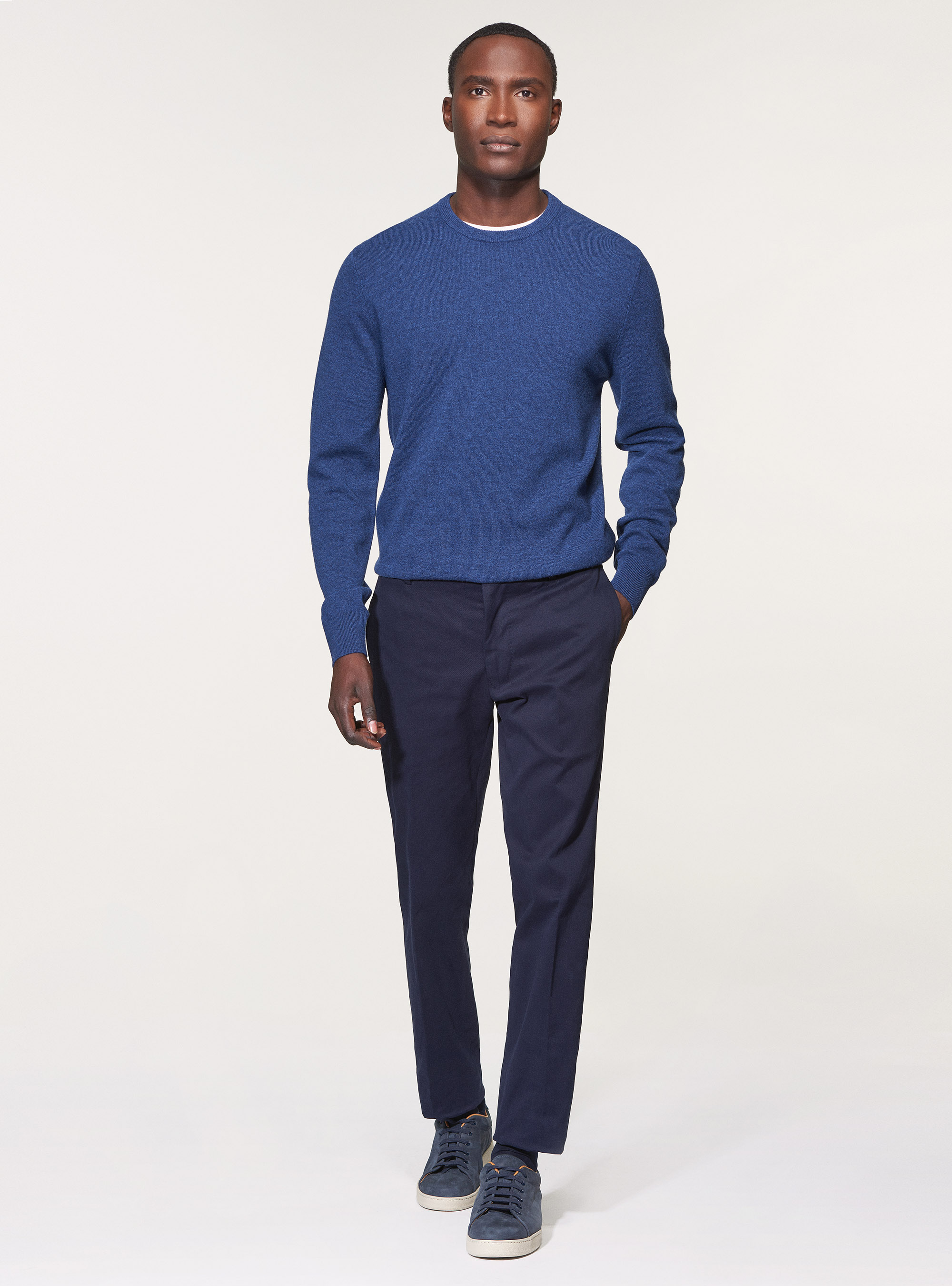 Maglia girocollo in lana lambswool e cashmere, INCHIOSTRO