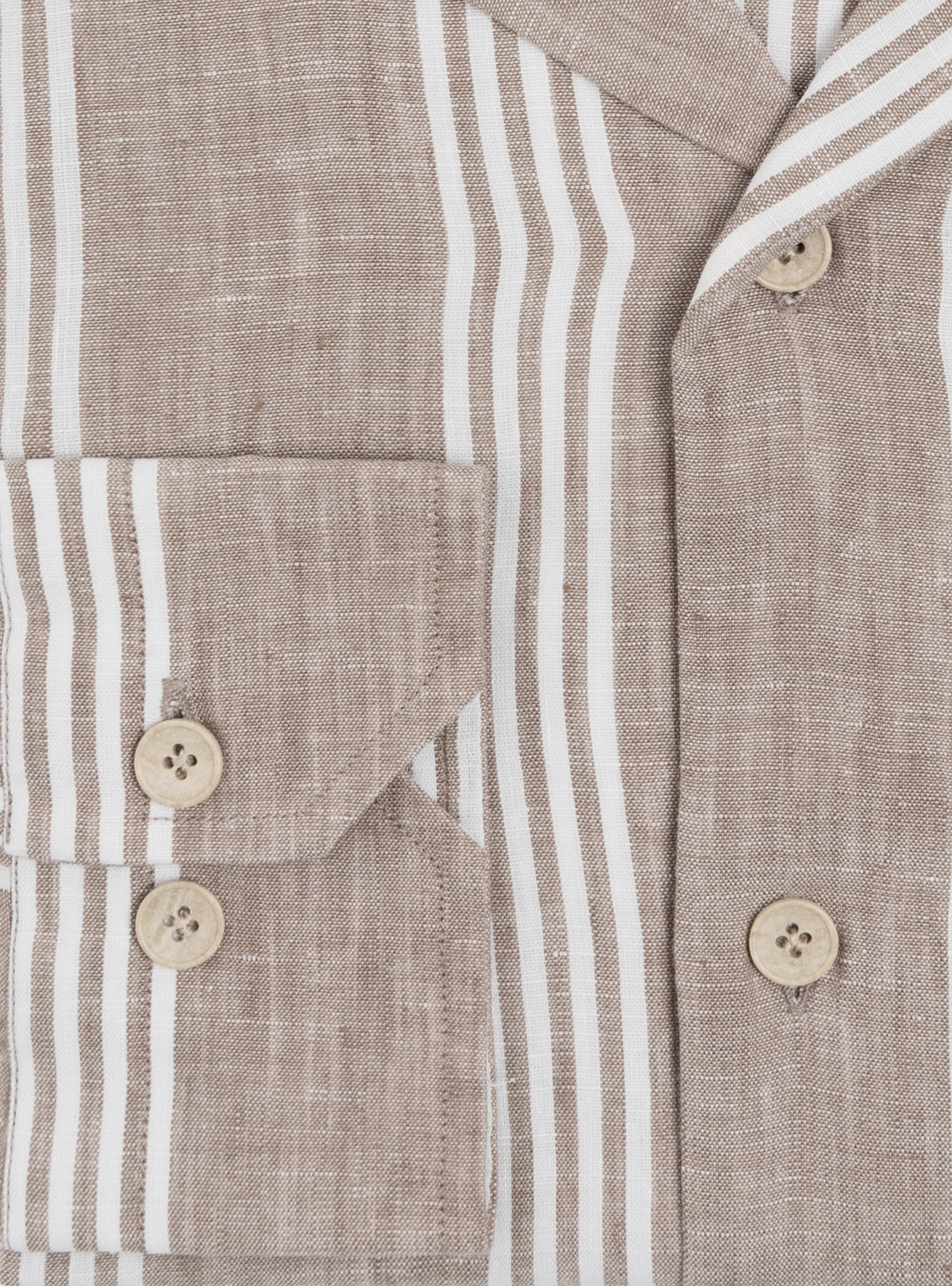 Camicia comfort fit in lino e cotone rigato, MARRONE