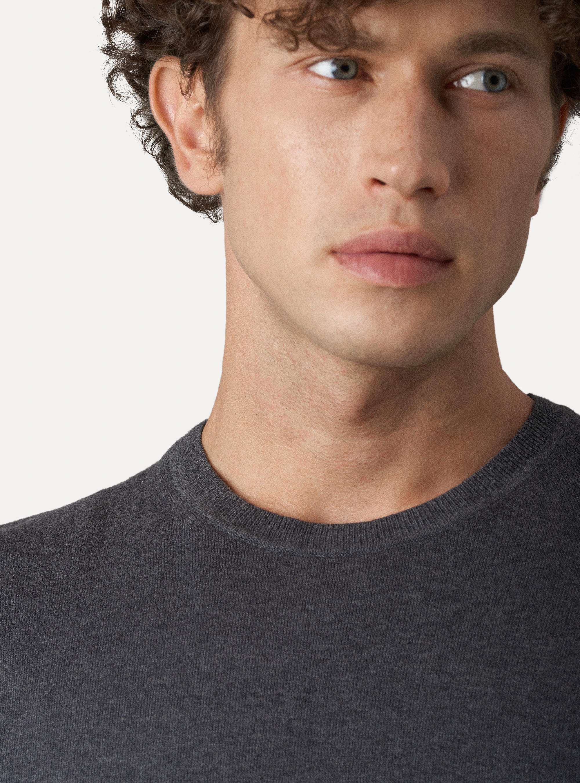 Jersey de punto de algod&oacute;n y cachemira de cuello redondo., GRIS MARENGO