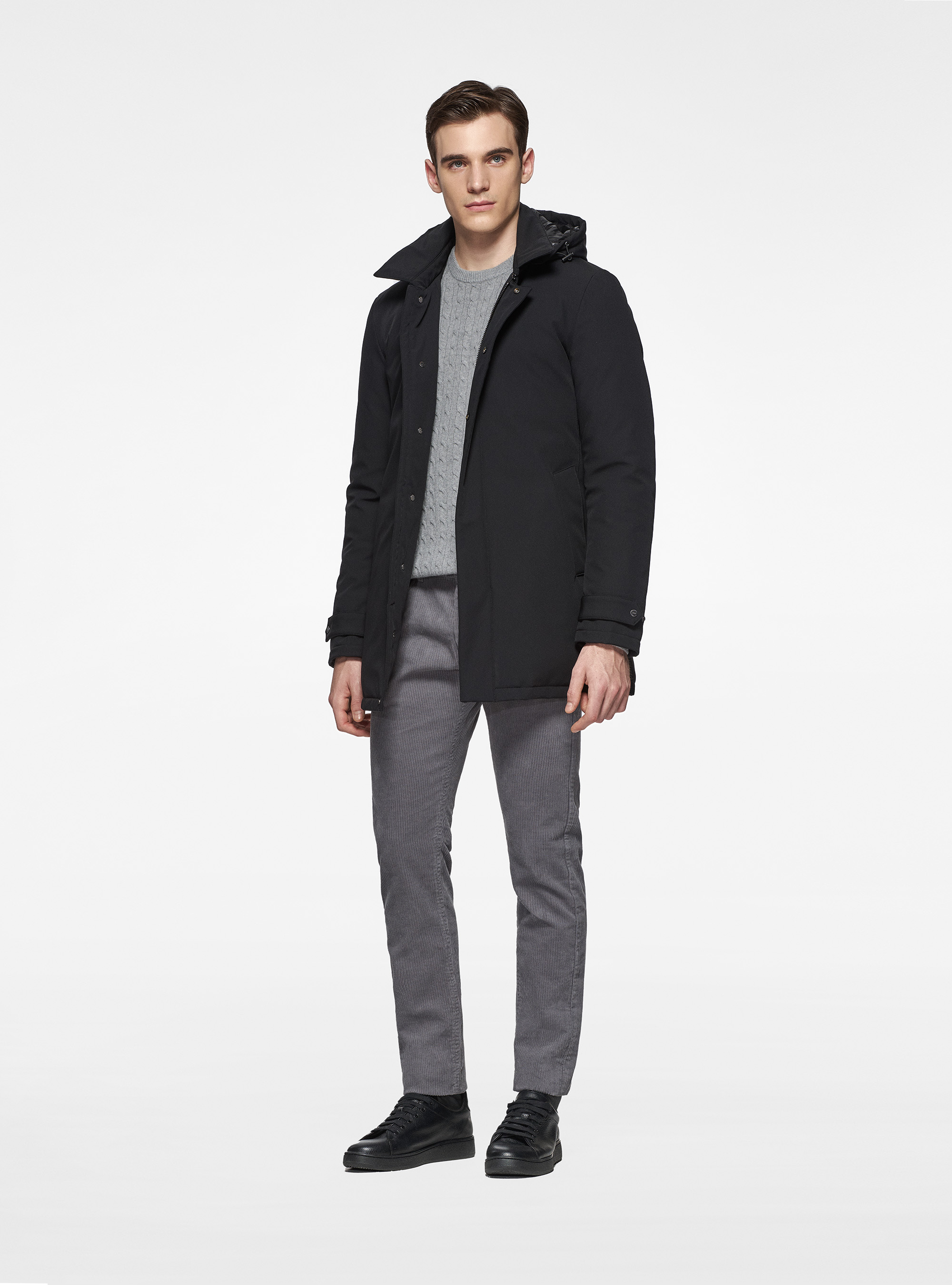 Hooded technical parka, BLACK